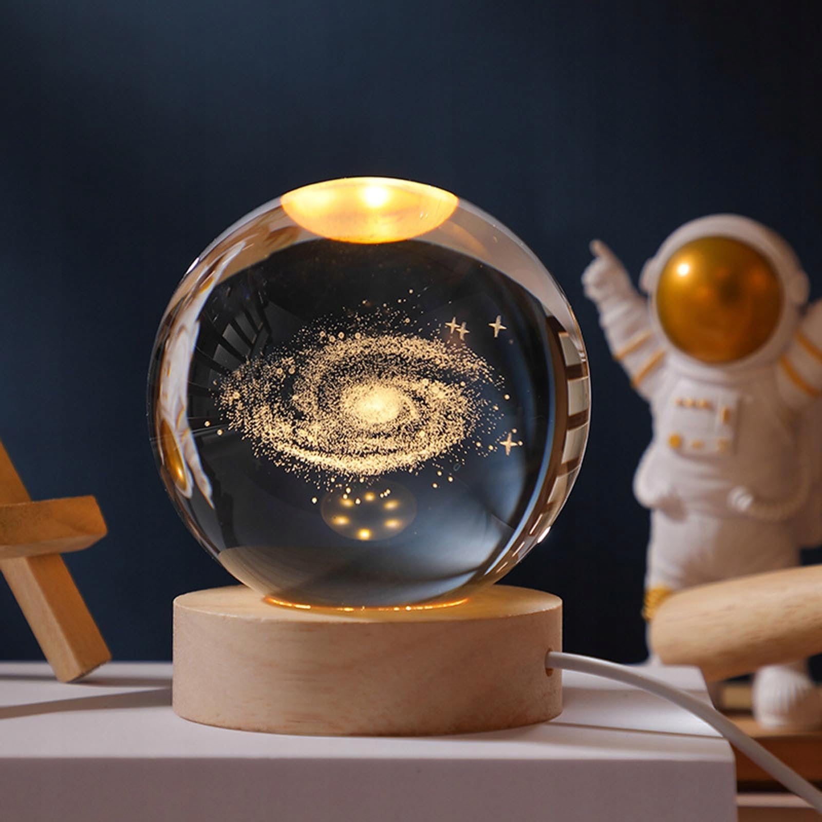 Janarary 3D Galaxy Crystal Ball Night Light For With Colorful Led Light Base, Color Changing Light With Remote As A Birthday For Teens Boys And Girls, Galaxy Model