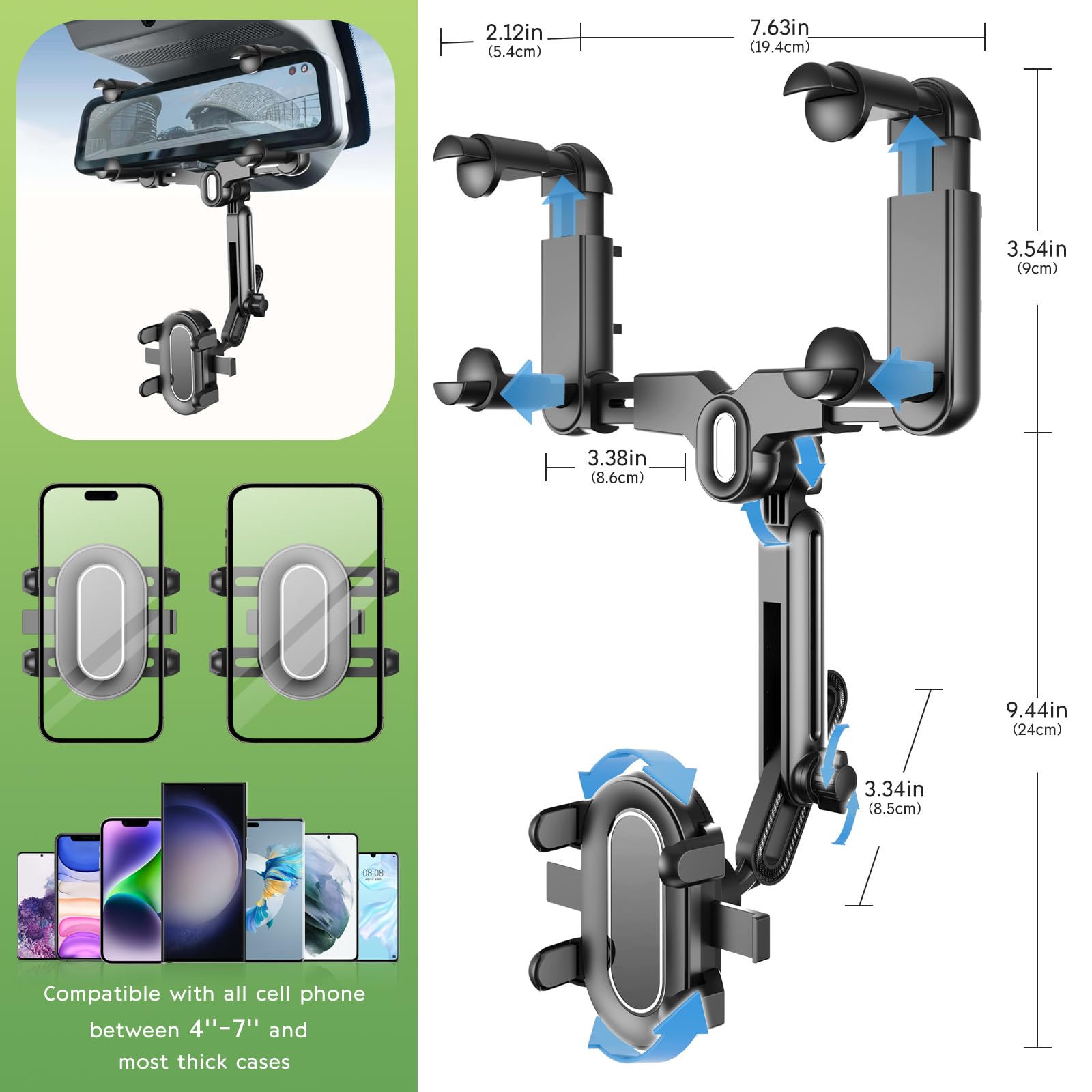 Sink Cover Rear View Mirror Phone Holder - Multifunctional 360 Rotatable, Retractable Handle Fixed At Four Corners, All Phone Compatible