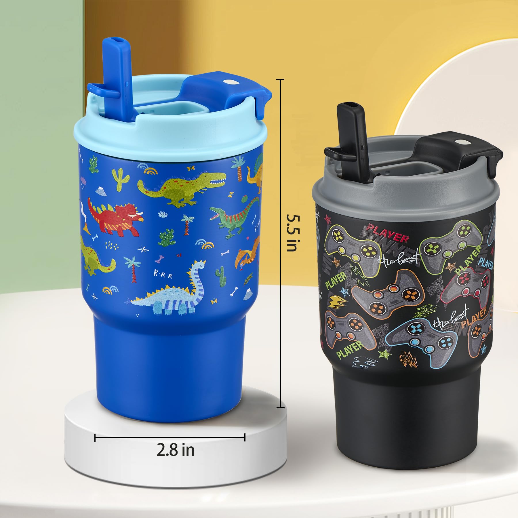 13.5Oz Kids Insulated Tumbler With Lid And Straw,- Stainless Steel Kids Water Bottle