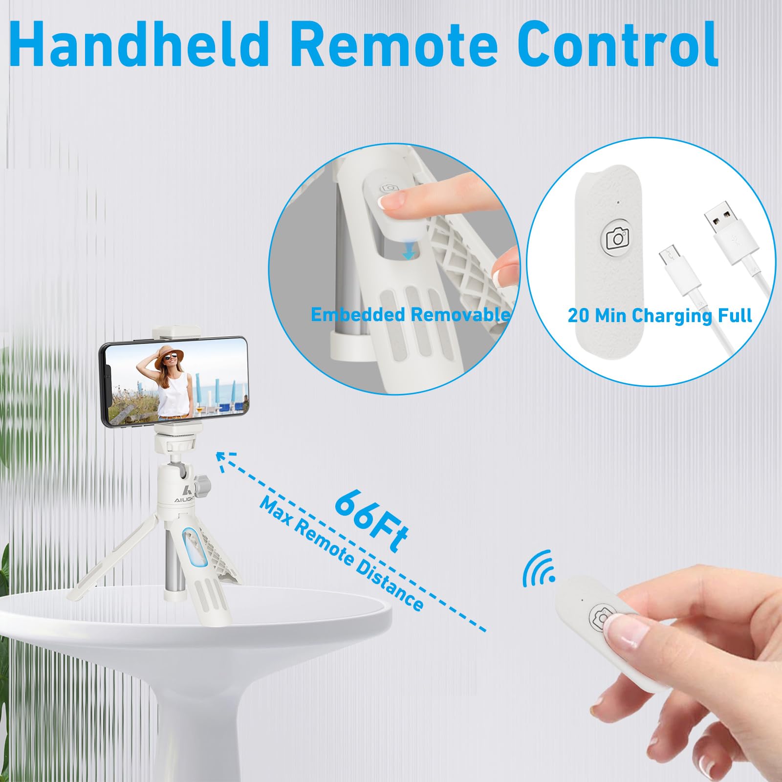 Ailight Extendable Selfie Stick Tripod With Remote,Camera Tripod Stand - 5.3"-15.3" Adjustable 360° Ball Head With Phone Holder Action Camera Adapter,Portable For Vlogging/Live Streaming/Youtube