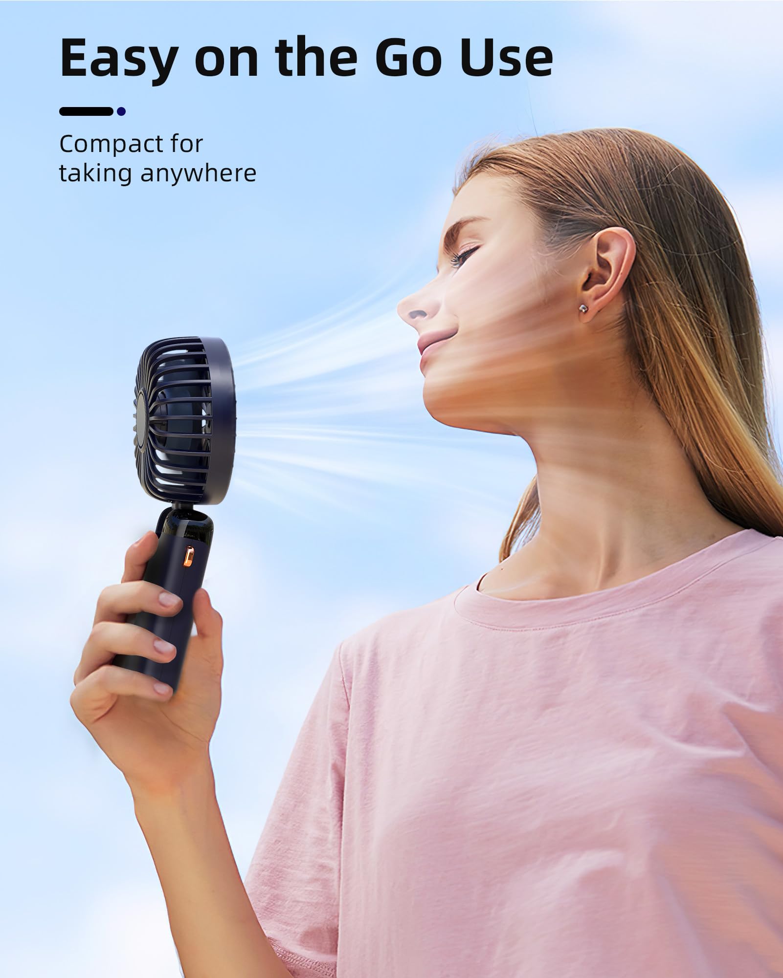 Koonie Portable Handheld Fan, Battery Operated Fan With Base, 8 Hours, Digital Display, 5 Speeds