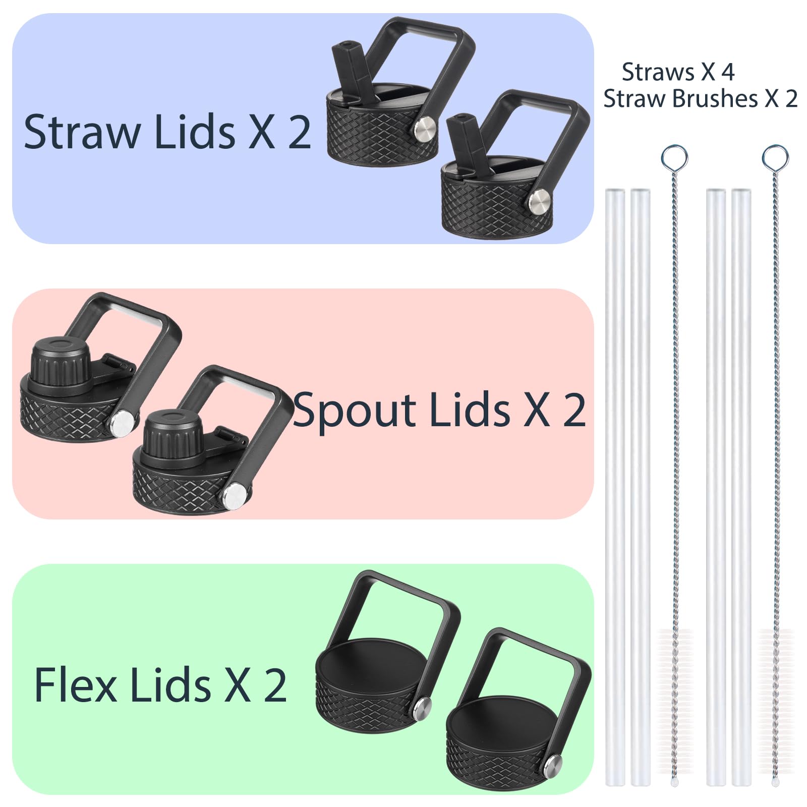 Bjpkpk 2 Pack Insulated Water Bottles With Straw Lids, 18Oz Stainless Steel Metal Water Bottle