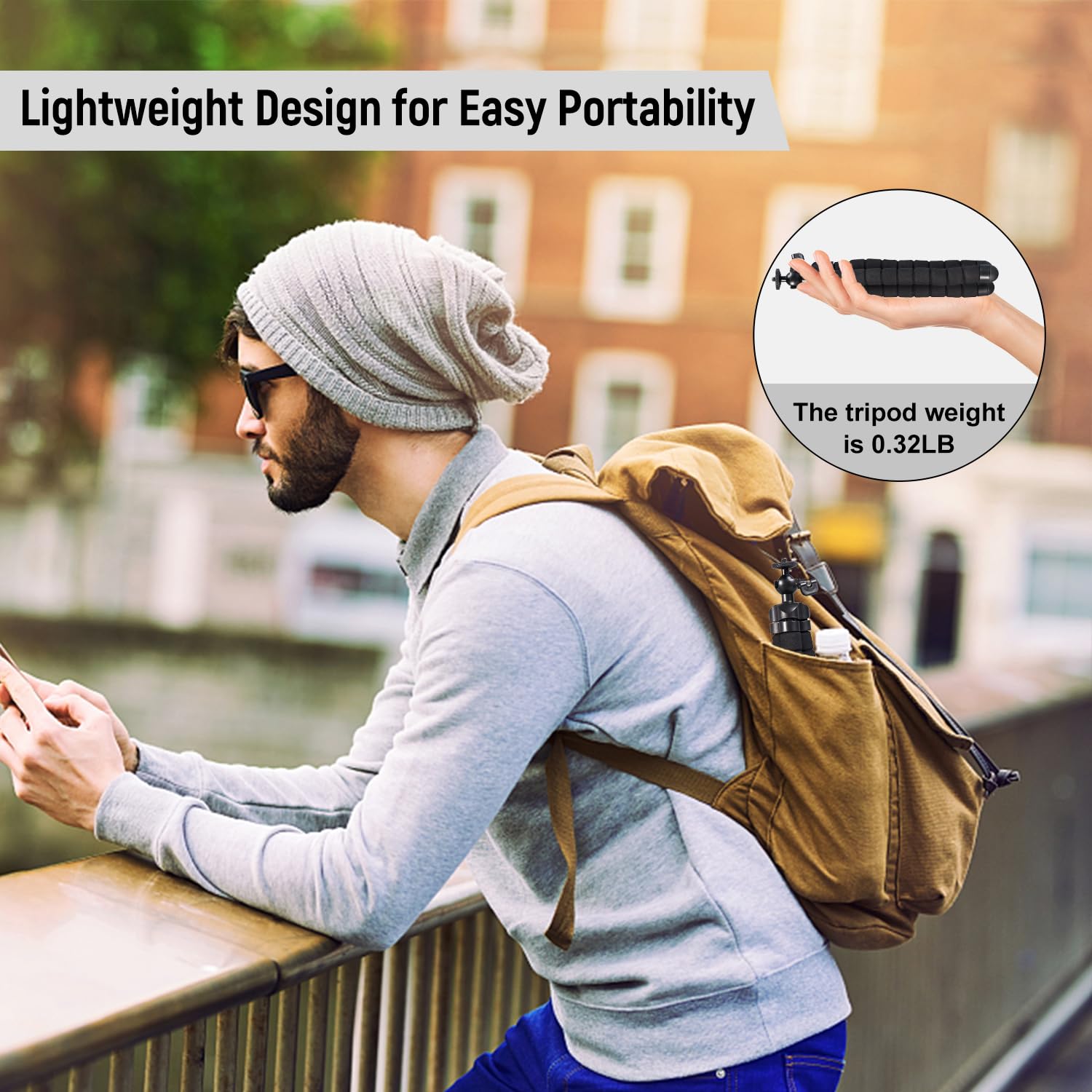 Aitteel Portable Flexible Cell Phone Tripod, Mini Travel Camera Stand, Compatible With Iphone, Android, Gopro, Black