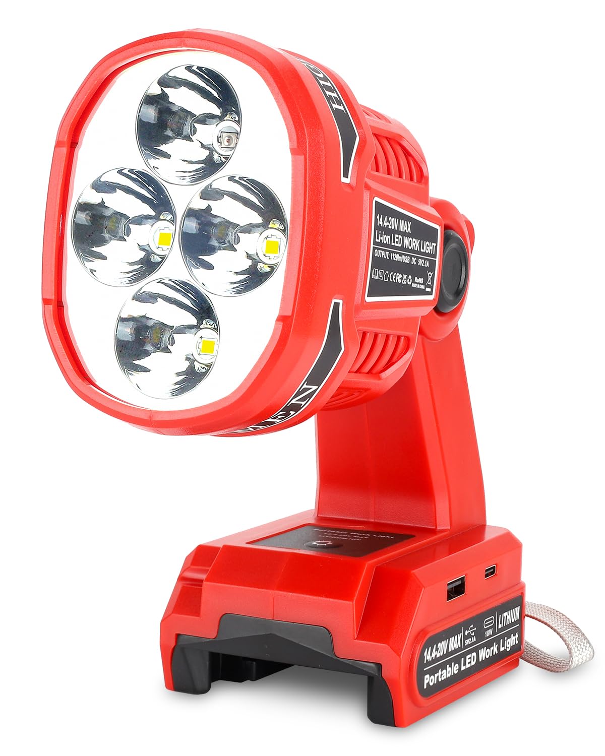 Adisipsoarin Cordless Led Flashlight For Milwaukee M18 18V Battery, 22W Led Work Light With Usb-A&Usb-C 2.1A Fast Charging Ports For Jobsite, Car Repairing, Camping, Emergency