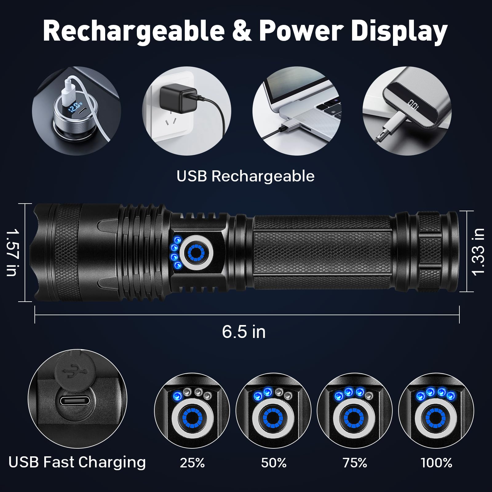 Kmivo Rechargeable Flashlights 990,000 High Lumen, 2 Pack Super Bright Led Flashlight With 5 Modes, High Powered Flash Light For Home, Camping, Outdoor, Emergencies, Hiking