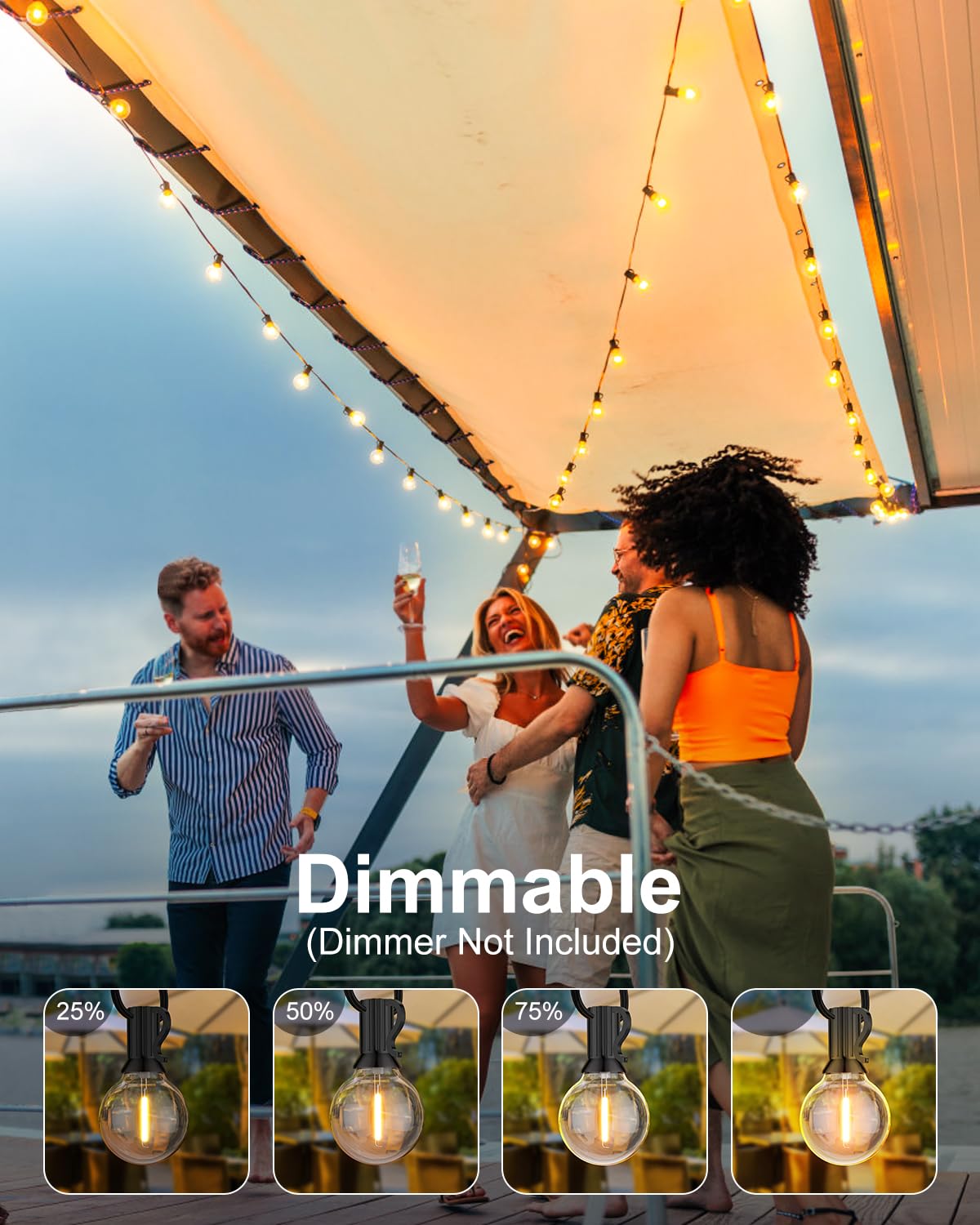 Gluroo 200Ft(100Ft2Pc) Outdoor String Lights, G40 Led Patio Lights With 100+4 Bulbs, Waterproof Shatterproof Dimmable Globe Hanging Outdoor Patio Lights Cafe, Bistro Outside Lights For Patio