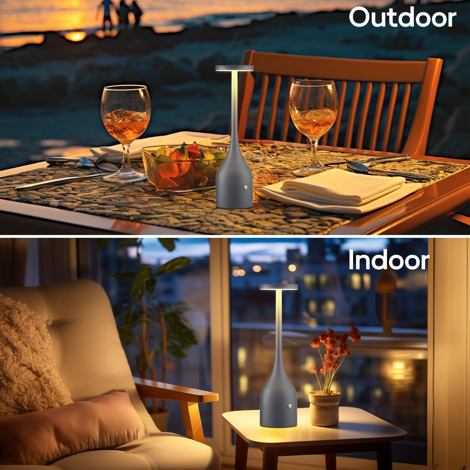 Yogaret 2 Pack Grey Rechargeable Table Lamps Cordless,5000Mah Battery Operated Led Table Light For Outdoor Patio Restaurant Dining Dinner Home Tabletop