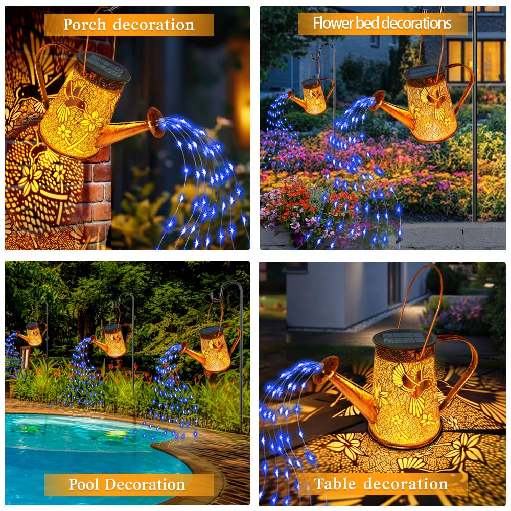 Yjfwal Solar Watering Can Lights, Hummingbird Christmas For Women Mom Grandma Birthday, Waterproof Outdoor Garden Decor Large Hanging Solar Lanterns Garden Lights For Patio Porch Yard Flowerbed Pathway