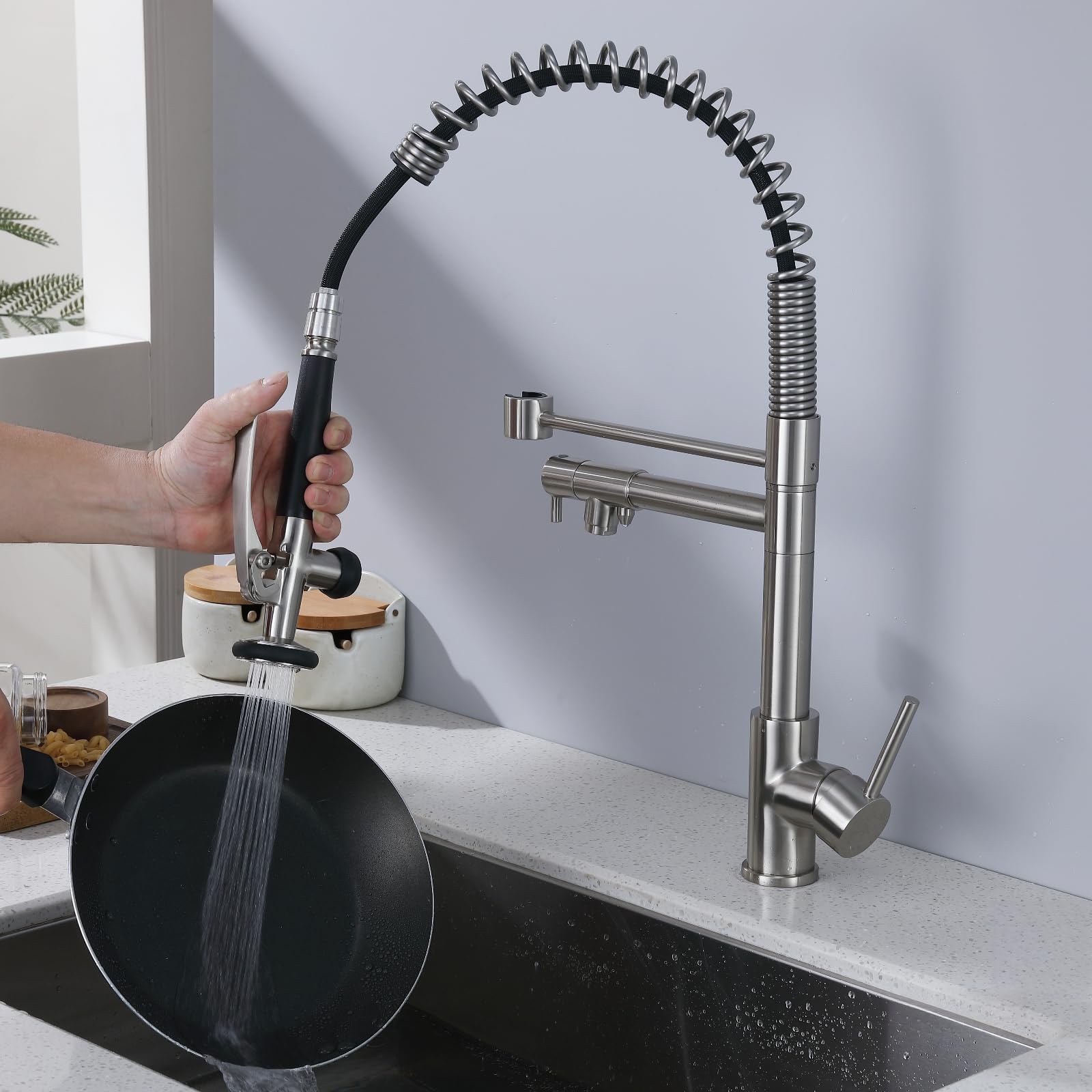 Ekrte Kitchen Sink Faucet With Pull Down Sprayer, 3 In 1 Water Filter Purifier Faucets, Heavy Duty Commercial Style Kitchen Faucet,Brushed Nickel Filter Water Kitchen Faucet