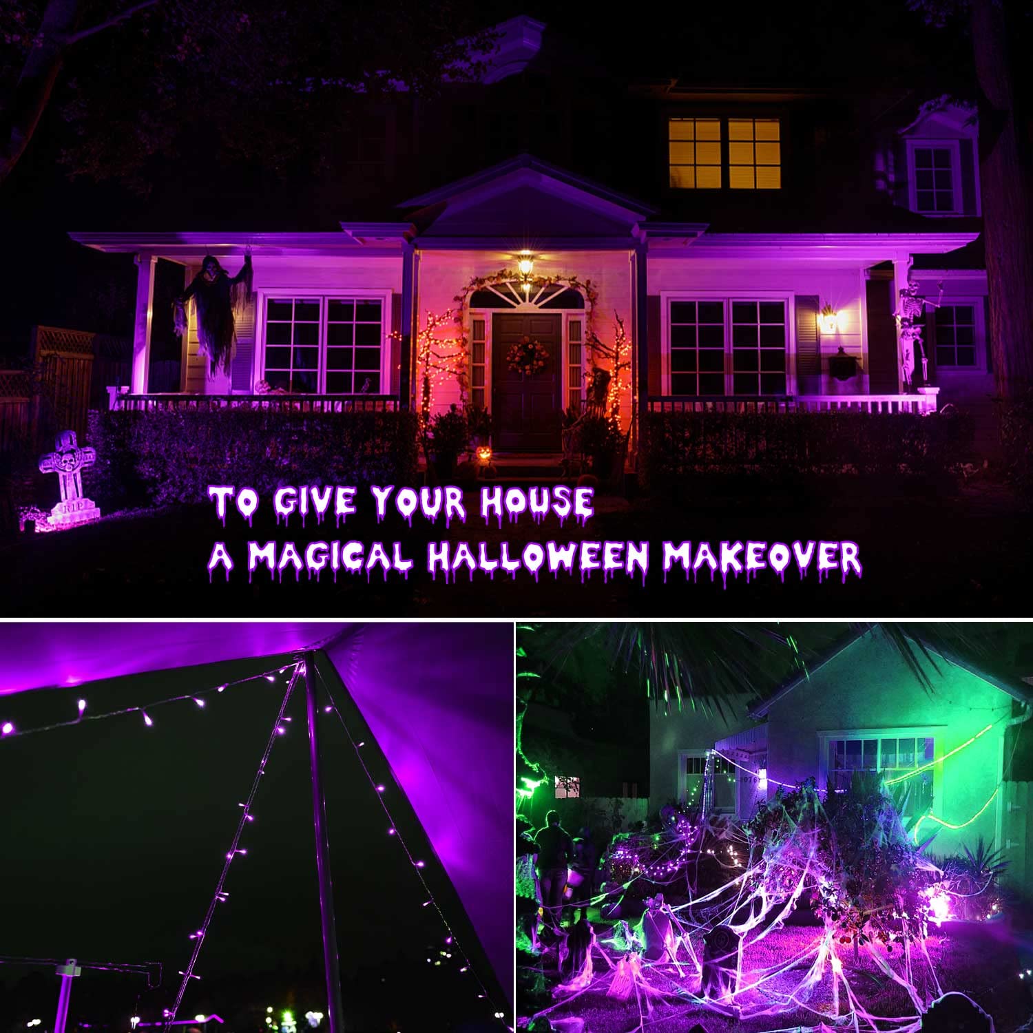 Zhouduidui Purple String Lights, 800Led 330Ft, 8 Modes Timer, Waterproof Indoor/Outdoor, Halloween/Christmas Garden Party Decoration