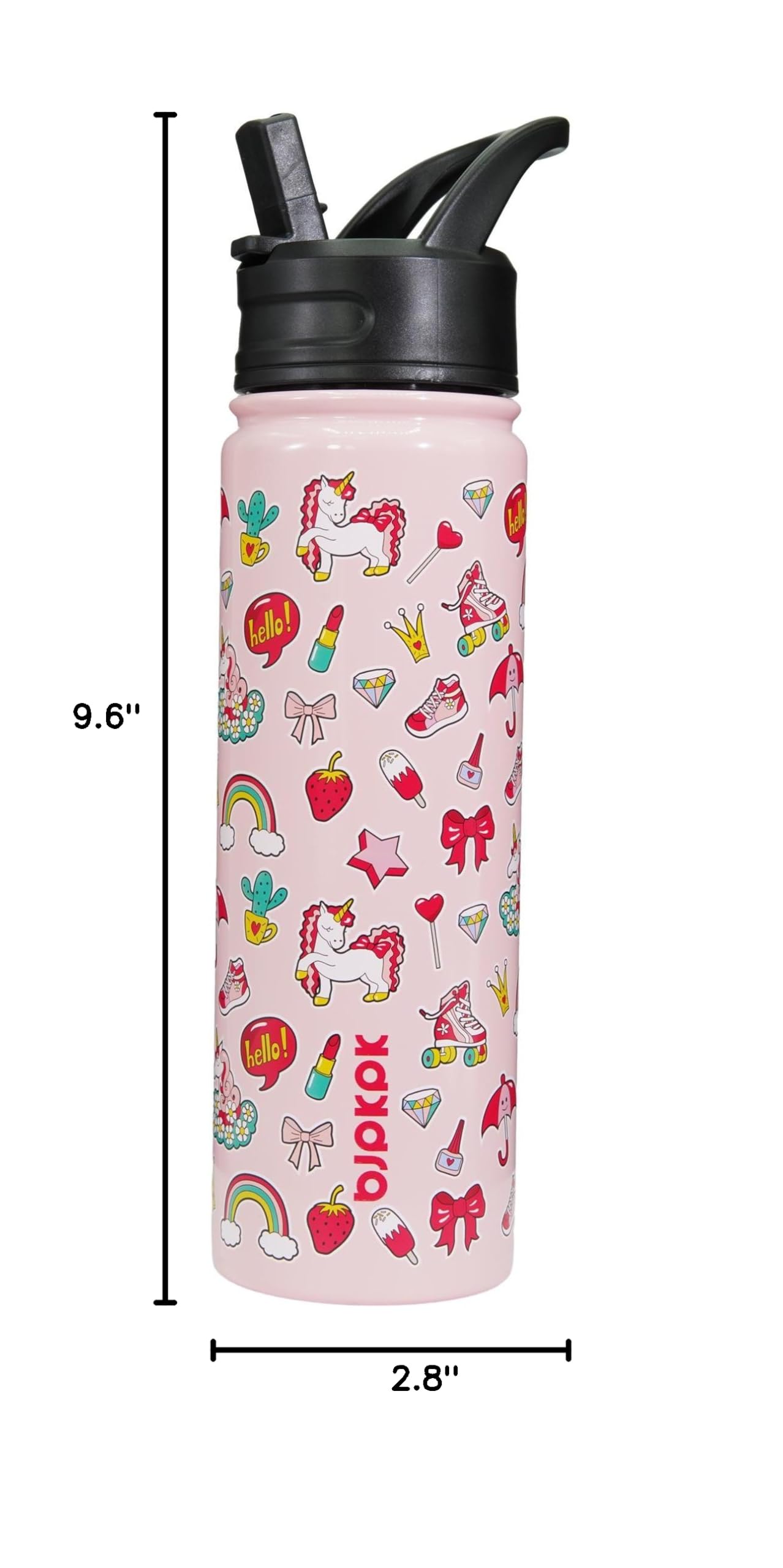 Bjpkpk Insulated Water Bottle With Straw Lid, 22 Oz Stainless Steel Metal Water Bottles, Reusable