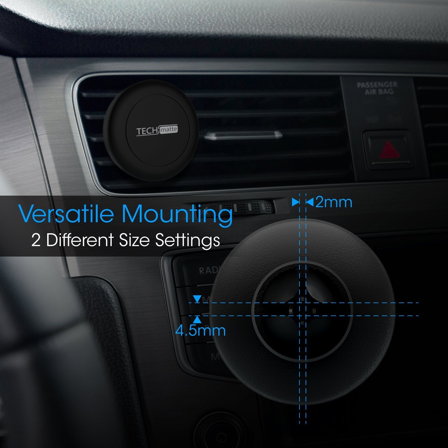 Techmatte Car Mount, Maggrip Air Vent Magnetic Universal Car Mount Holder For Smartphones Including Iphone 7, 6, 6S, Galaxy S7, S7 Edge Black, Portable Electronic Device Mount