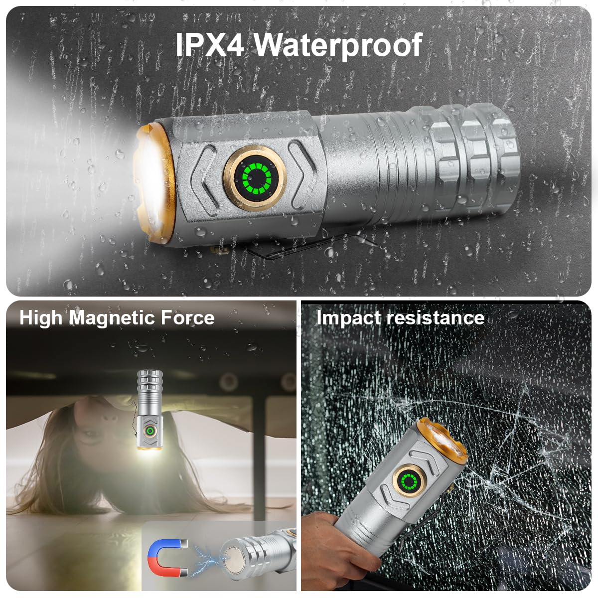 Gudoqi Pocket Flashlight With Clip, Mini Flashlight Rechargeable, Small Flashlights High Lumens, 5 Light Modes, Usb C Charging, Magnetic Flashlight For Edc, Hiking, Emergency, Silver