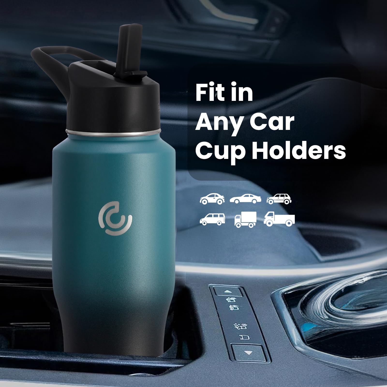 Coktik Water Bottle Insulated, 32 Oz Water Bottles Straw Lid, Spout Lid, Cold For 36 Hrs