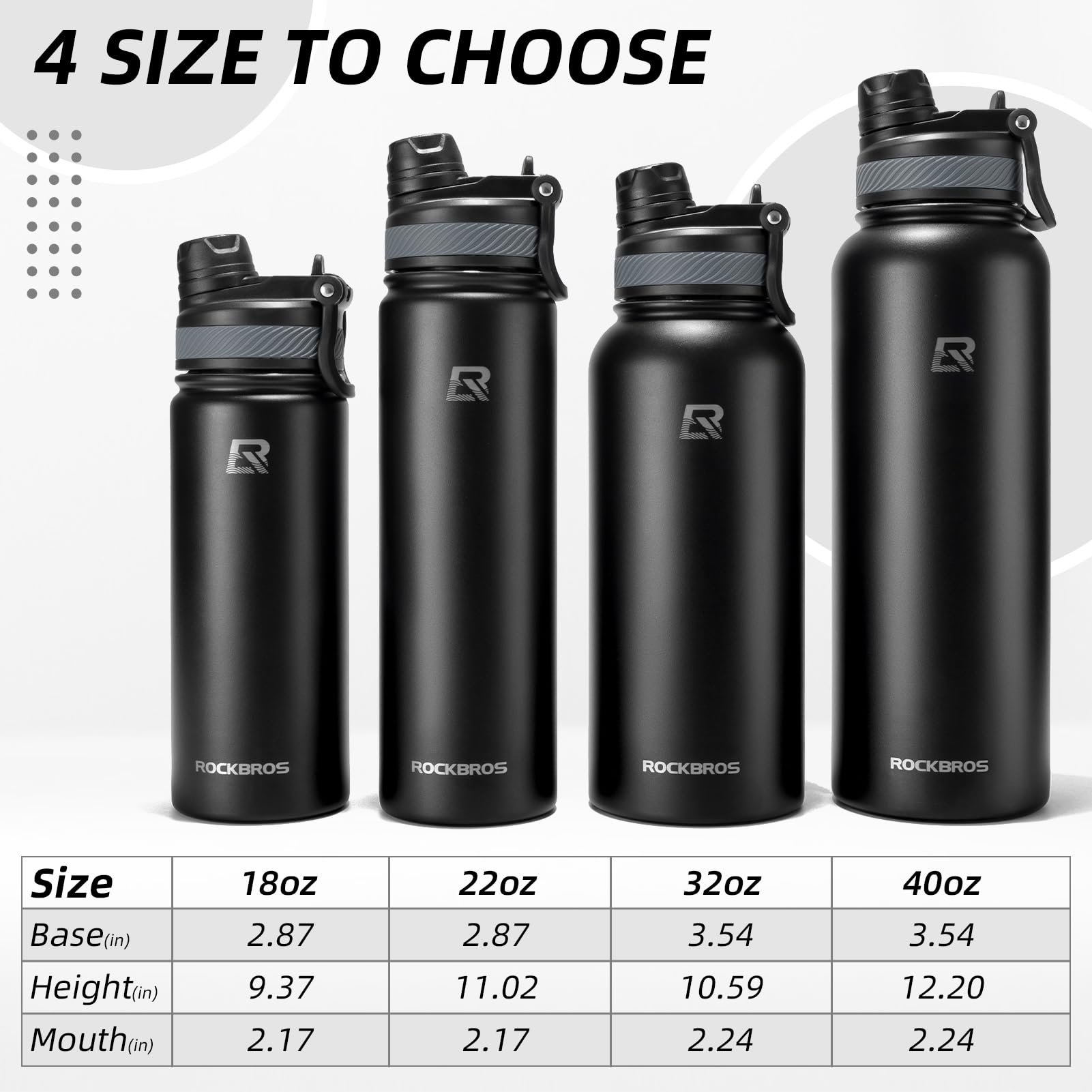 Rockbros Insulated Water Bottle With Straw, Stainless Steel Sports Water Cup Flask Leak Proof