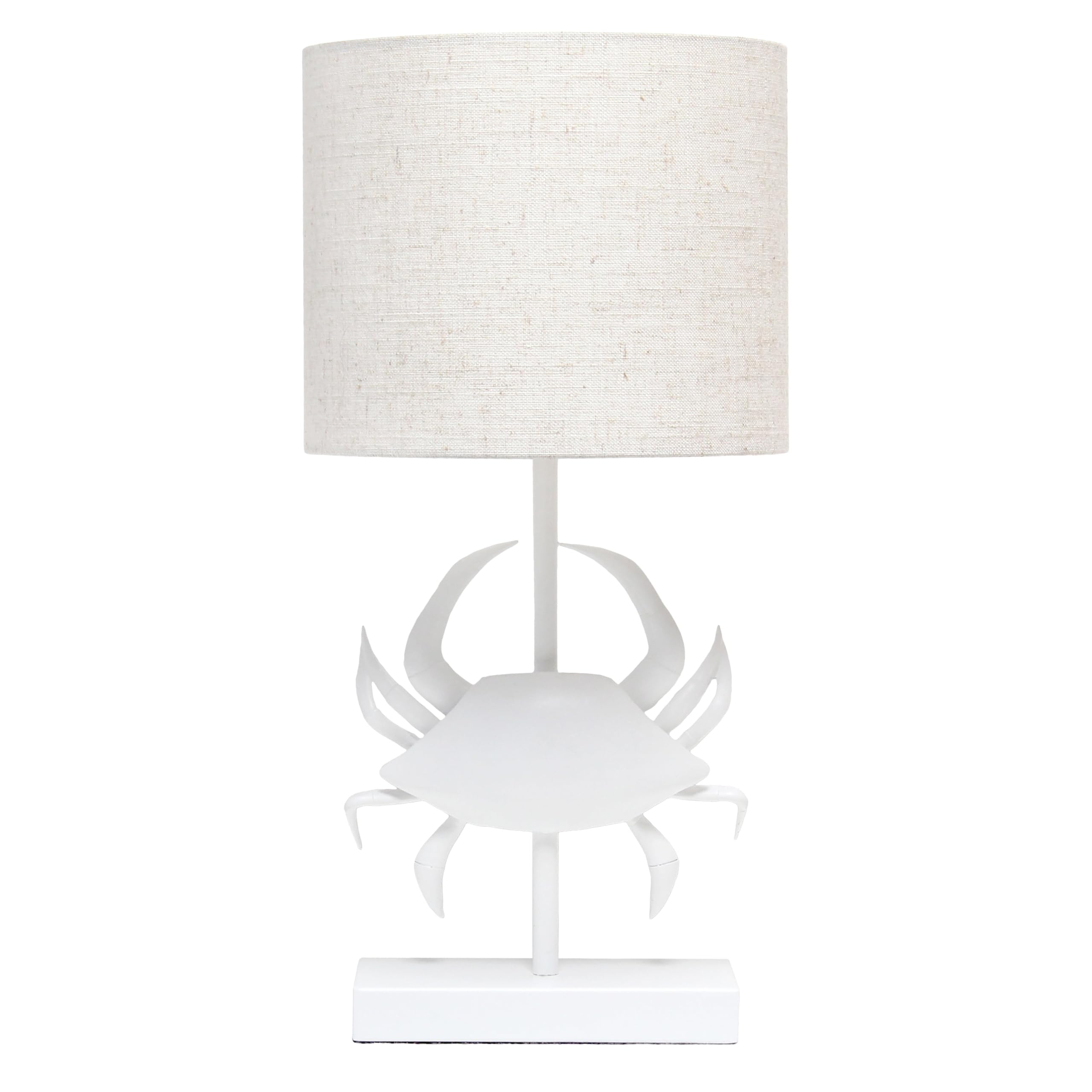 212 Main Shoreside 18.25In. Tall Coastal White And Polyresin Pinching Crab Shaped Bedside Table Desk Lamp With Light Beige Fabric Drum Shade