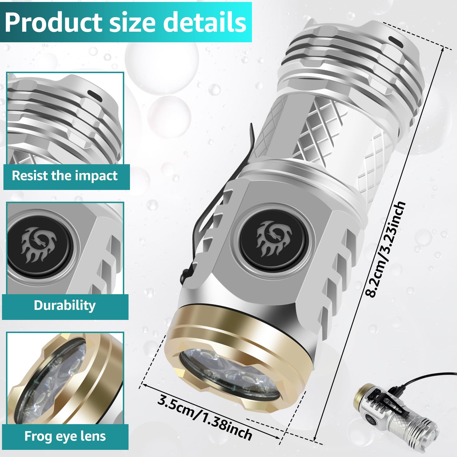 Nemtmcua 2Pcs German Three-Eyed Monster Mini Flash Super Power Flashlight, Thumb Flashlight Mini Flashlights, Pocket Flashlight With Clip, Mini Torch Led Flashlight, Portable Mini Pocket Torch (Black+Silver)