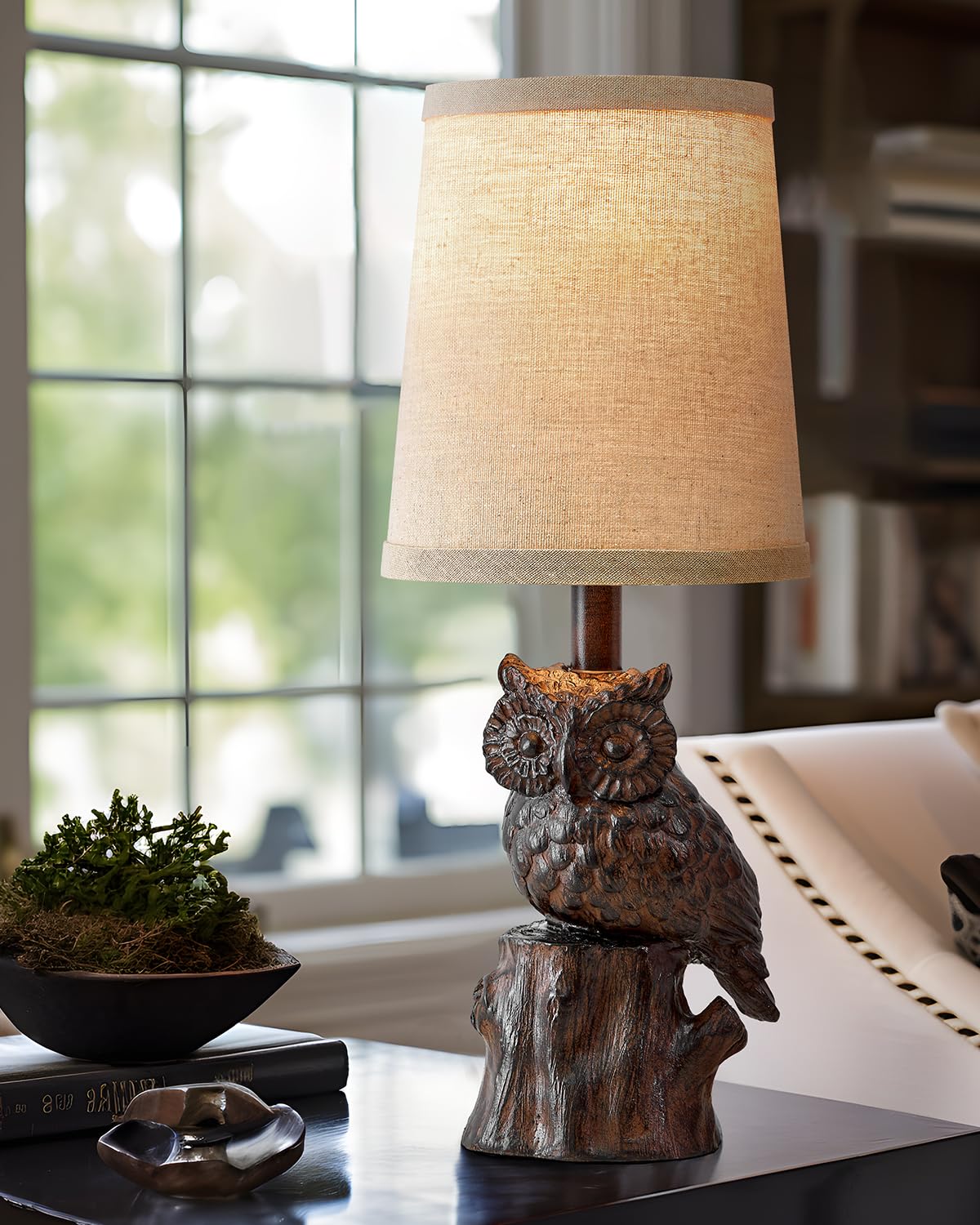 G-Safava 14.25" Small Table Lamp For Living Room Farmhouse Bedside Resin Single Lamp With Brown Owl Lamp Shape For Bedroom Retro Rustic Nightstand Lamp