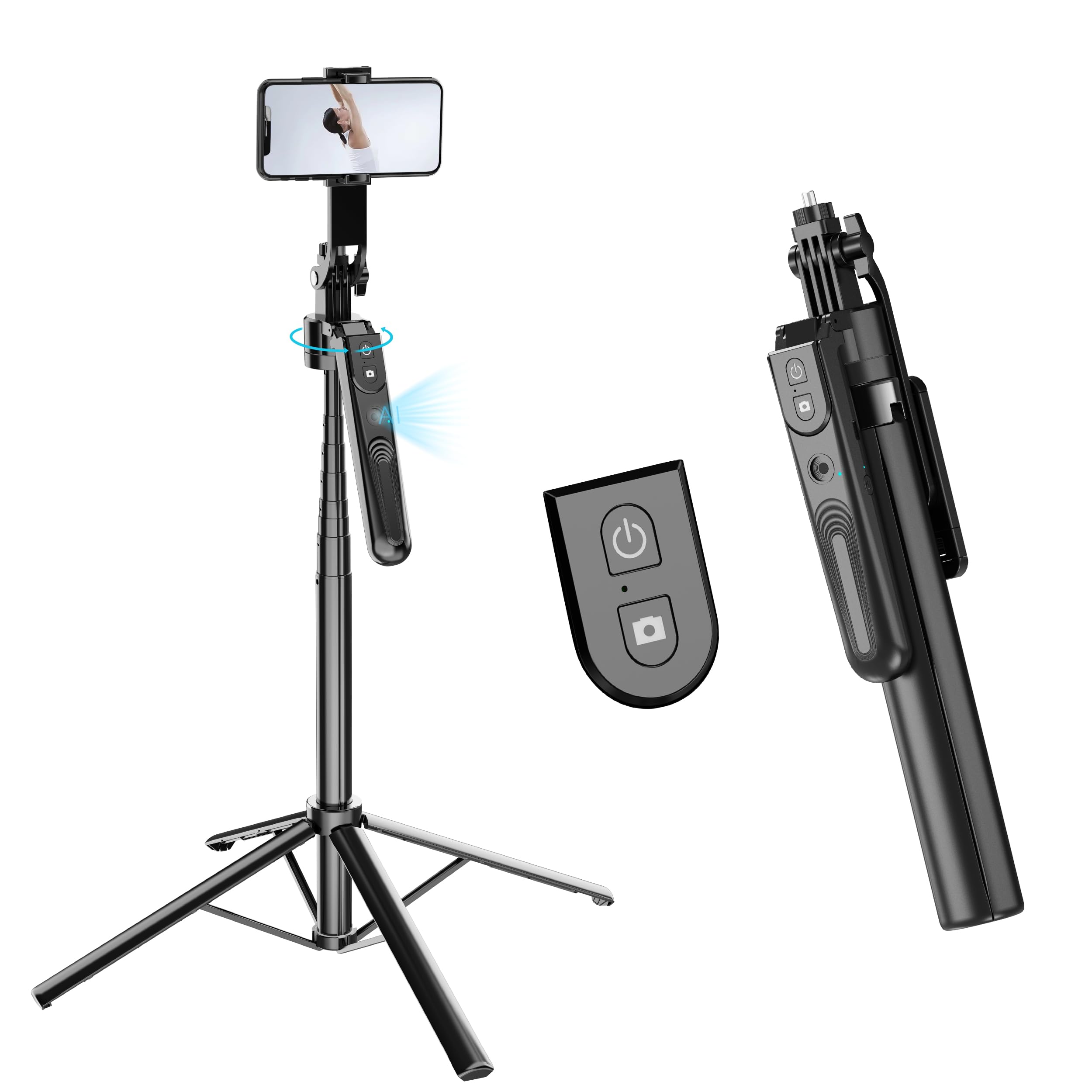 Rupital Extendable Auto Face Tracking Tripod, 360° Rotating Tripod, 70" Selfie Sticks,Both Auto Or Manual Moving Control, Smart Cameraman Shooting For Video, Vlog, Live Stream