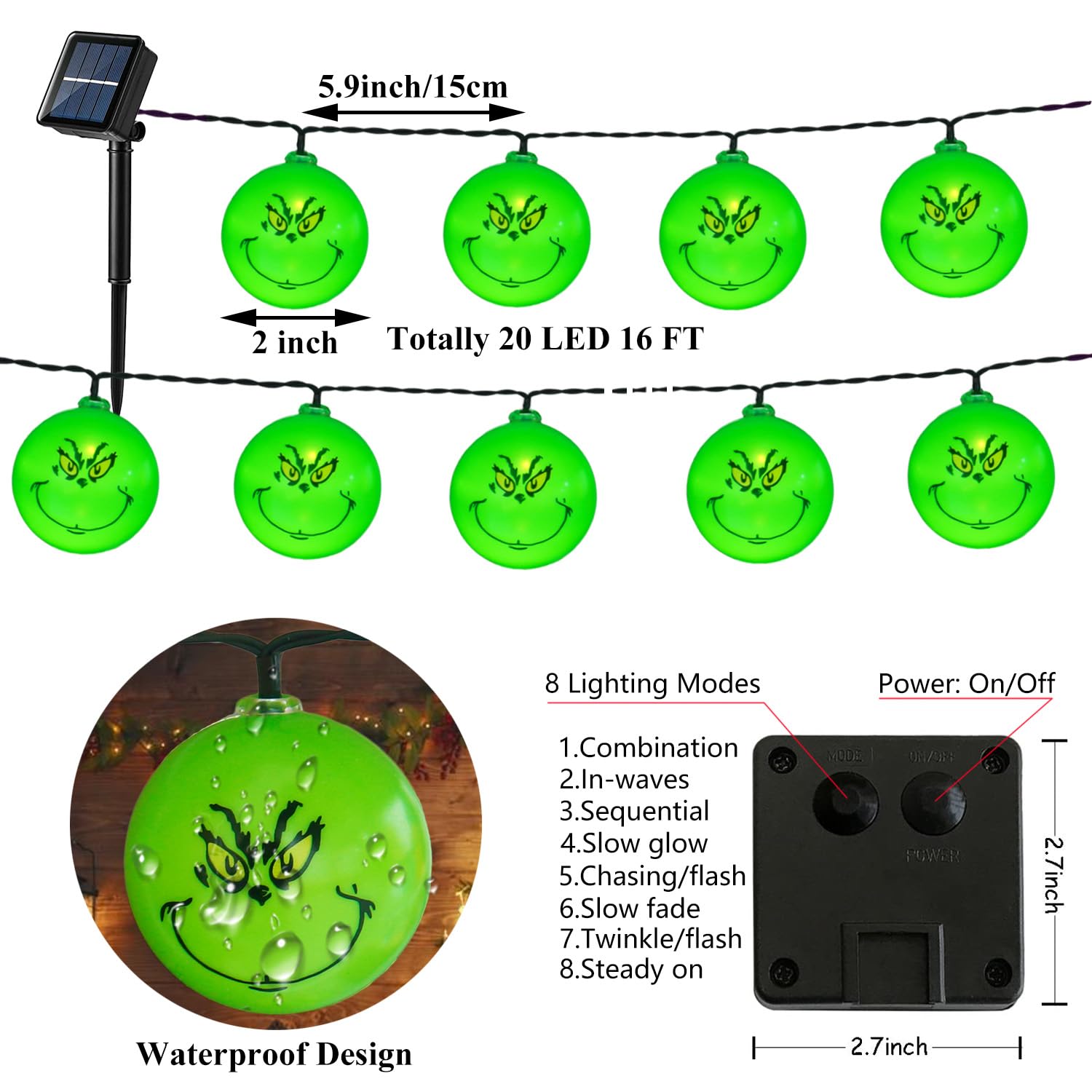 Solar panel unit for powering the Grinch Christmas lights