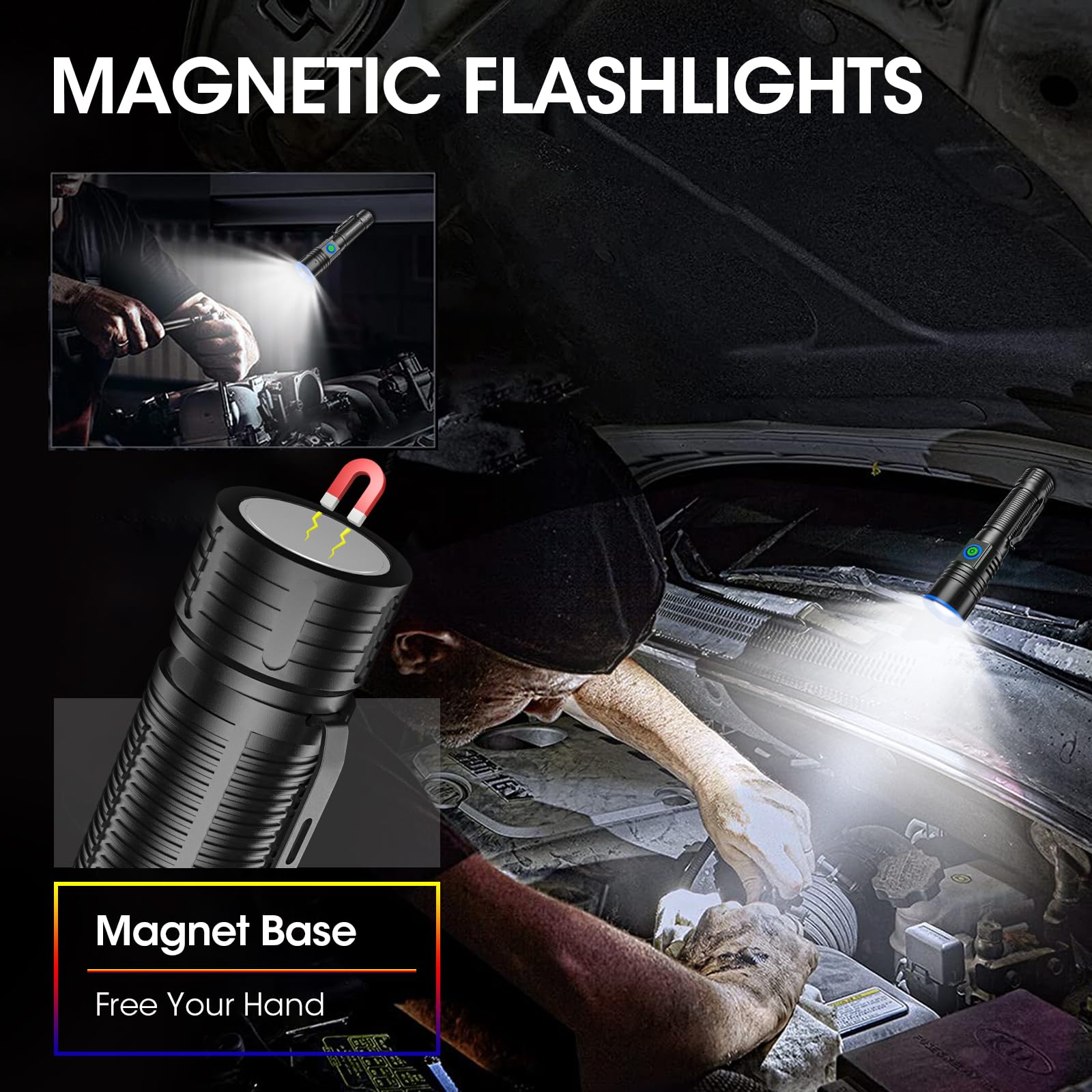 Wssbond Small Flashlights 20000 High Lumens - Led Rechargeable Flashlight 1500 Meter Long Beam Magnetic Flashlight Zoomable Waterproof For Home Emergency Search Tactical Spotlight Flash Light