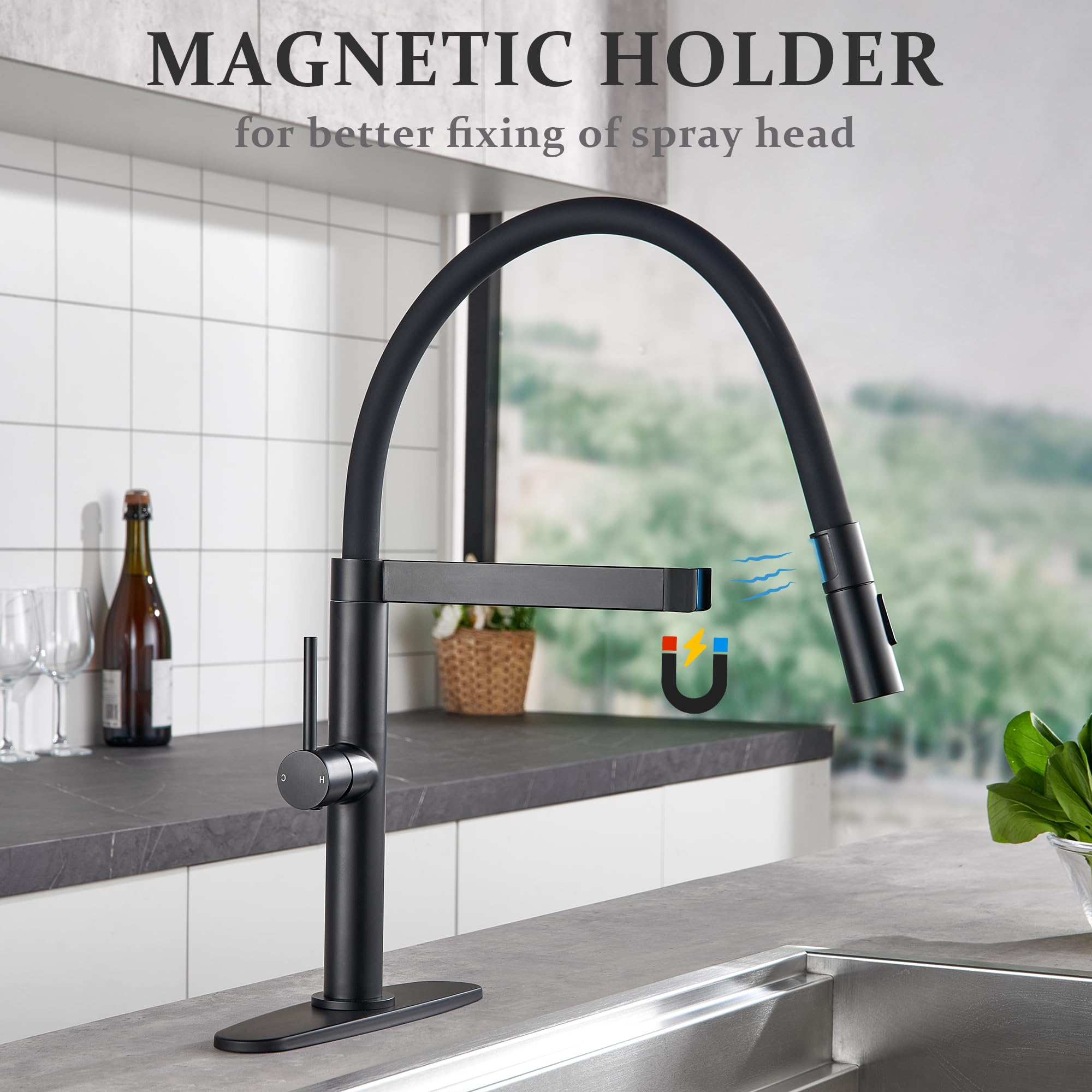 Tohlar Black Kitchen Faucet With Pull Down Sprayer, Matte Black Kitchen Sink Faucet Commercial Single Handle Kitchen Faucets For Kitchen Farmhouse Laundry Rv