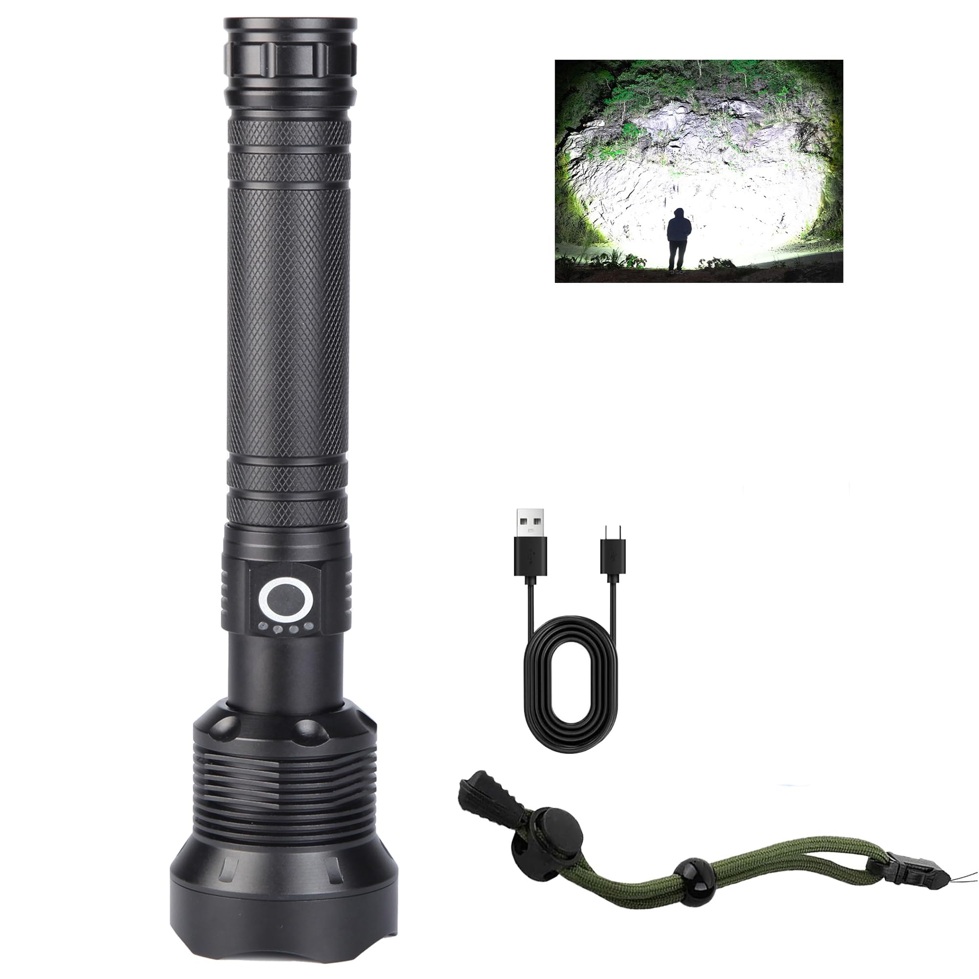 Bonashi Flashlight Rechargeable Flashlight, Ultra Bright 20000 Lumens, Zoomable, 5 Lighting Modes, Ip65 Waterproof, Handheld Powerful Flashlight For Hunting, Camping, Emergencies