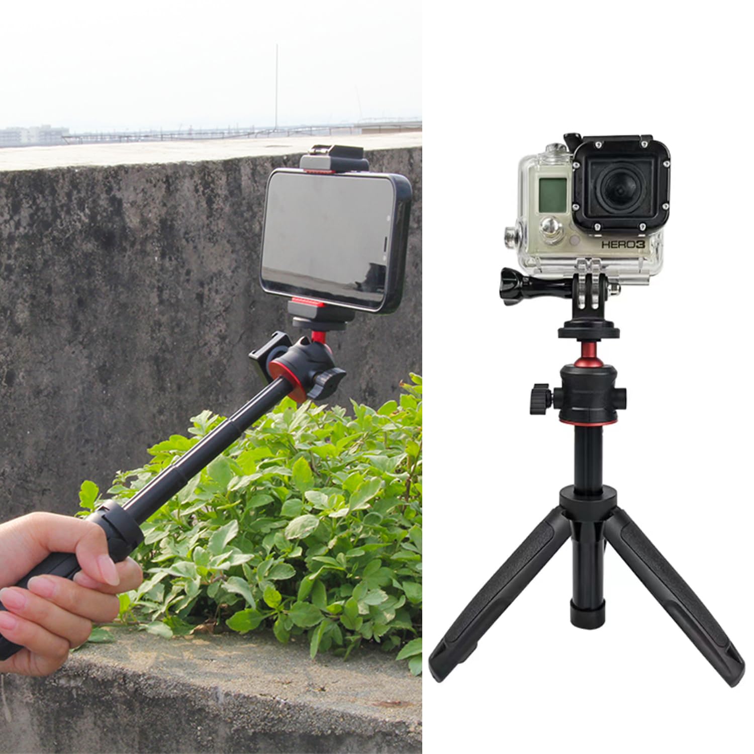 Anntery Camera Tripod Flexible For Mini Desktop Table Tripod Extendable Handle Selfie Stick Hot Shoe Mount Remote Shutter Kits For Sony,Canon,Nikon,Fujifilm,Panasonic,Black-A028