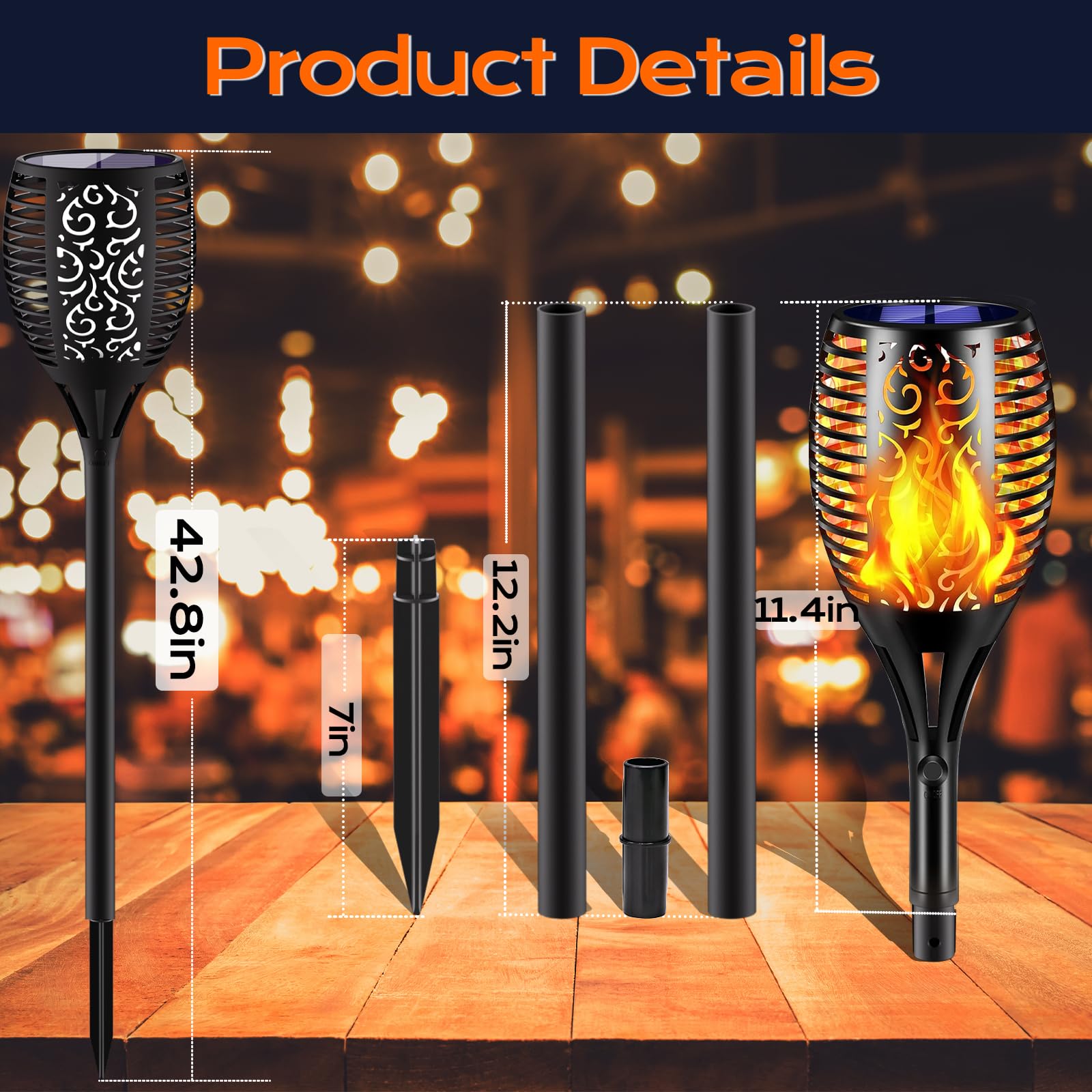 Yuyotrre Larger Solar Torch Lights, 43" Flickering Flame Solar Lights, Waterproof Outdoorlandscape Decoration Lighting 96 Led Auto On/Off Garden Patio Yard Pathway,Black 1 Pack (1)