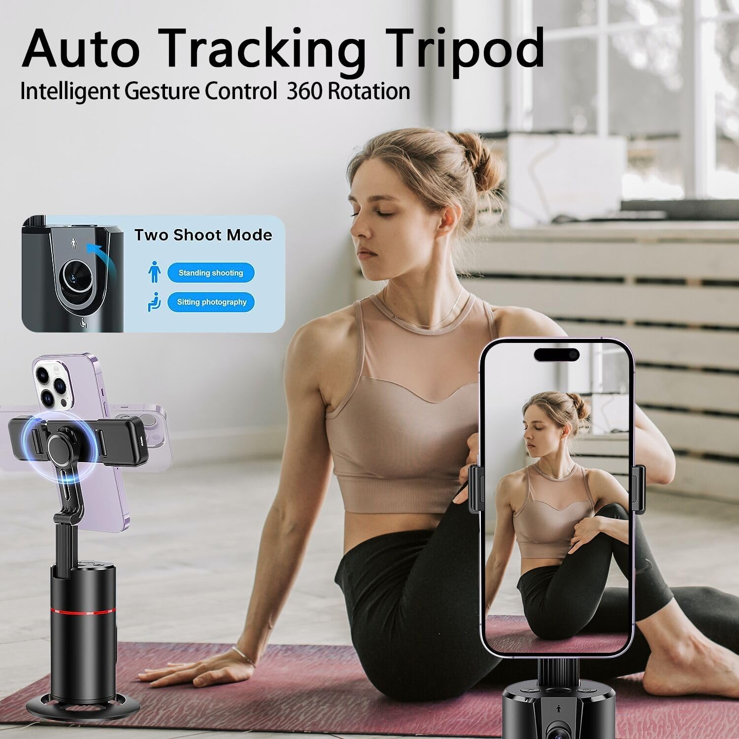 Afarer Auto Face Tracking Phone Holder 360° Rotation Phone Camera Mount, Face Body Tracking Phone Holder Foldable, Gesture Control 360 Rotation Tripod For Vlog, Tiktok, Live Stream, No App