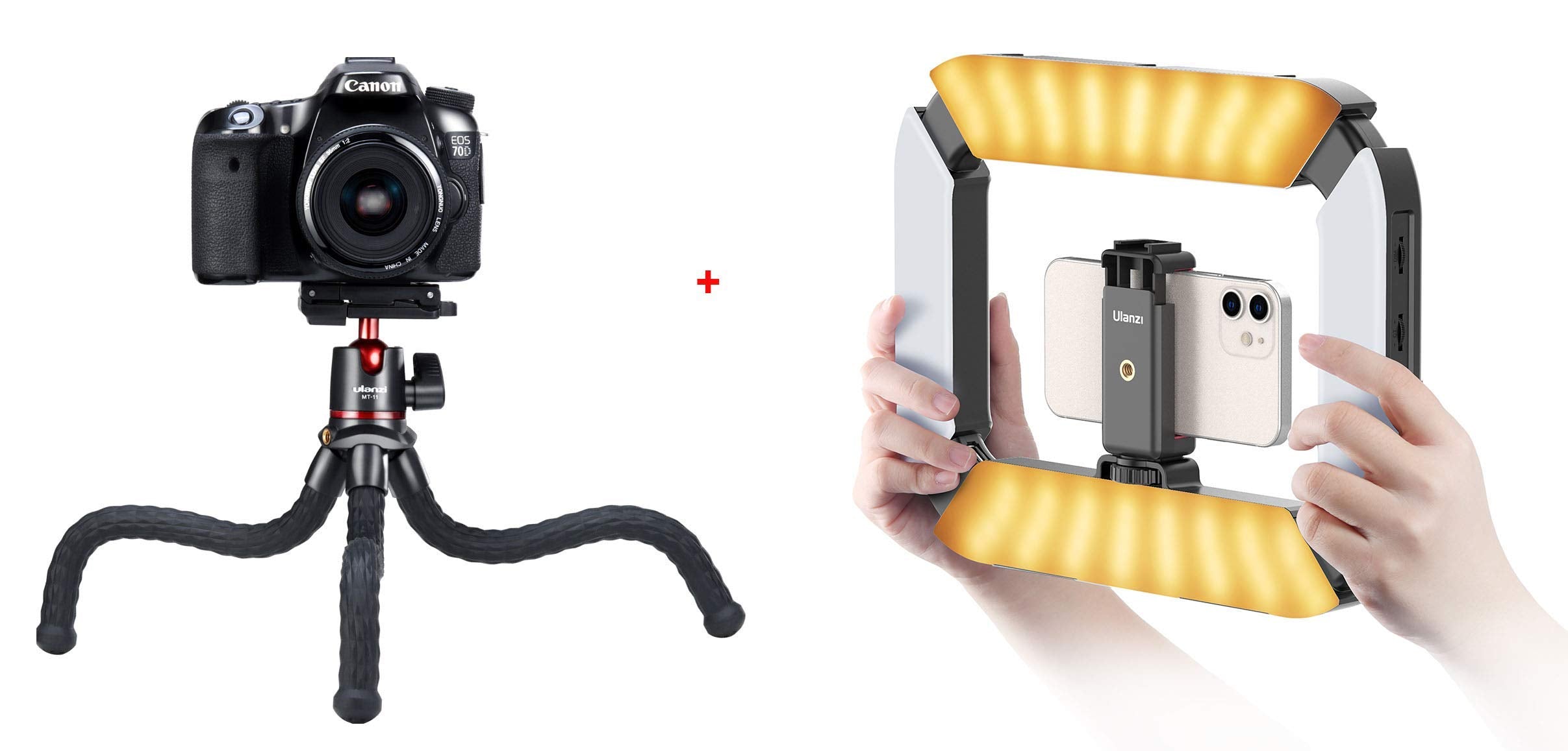 Ulanzi U200 Smartphone Video Rig With Light Bundle With Mt-11 Octopus Tripod