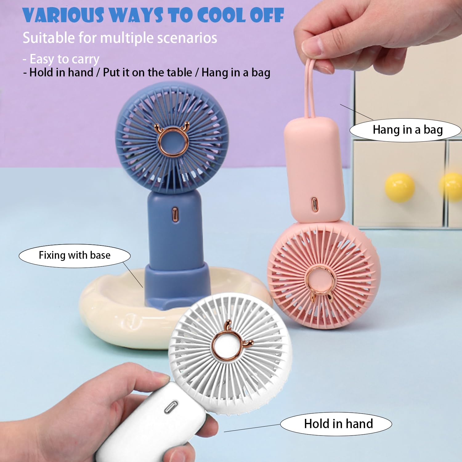 Cute Personal Small Fan, Handheld And Portable Usb Charging Fan With Base, Can Put Desktop