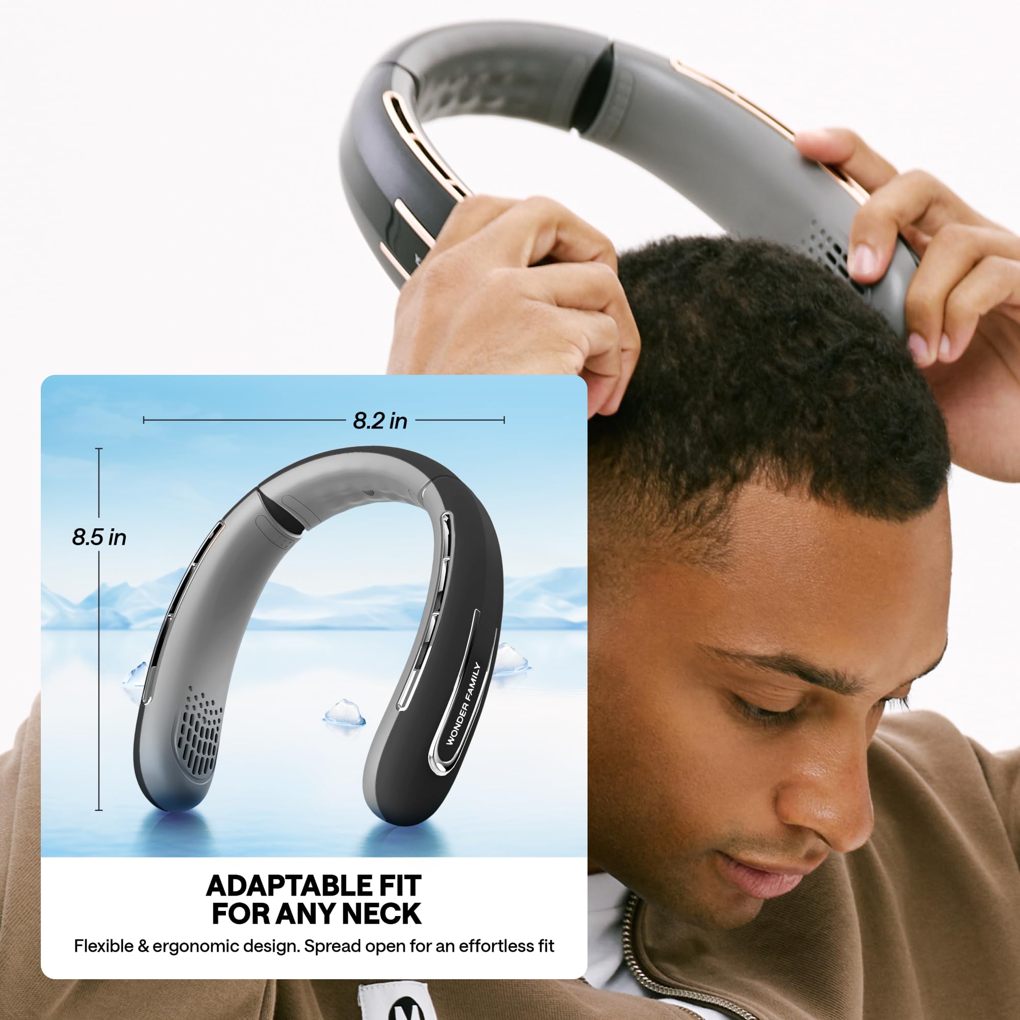 Rechargeable Neck Fan – Portable With 5 Speed Modes – Extended Package With Cooling Mask For Eyes