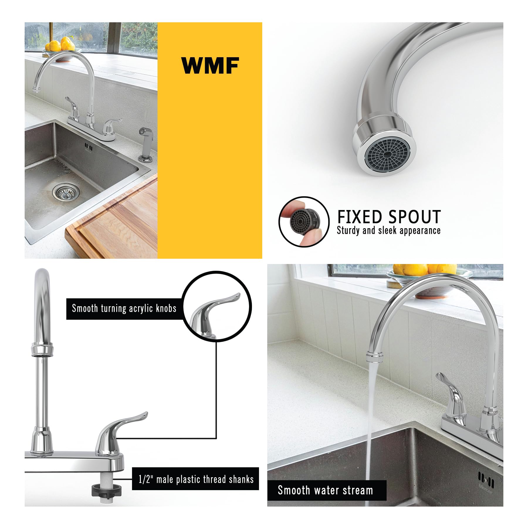 Wmf Rv Kitchen Sink Faucet With Side Spray, Full Swivel High Spout, Double Handle Kitchen Faucet, Chrome, For Mobile Home, Travel Trailer, Camper, Motorhomes, Camping Essentials, Rv Must Haves