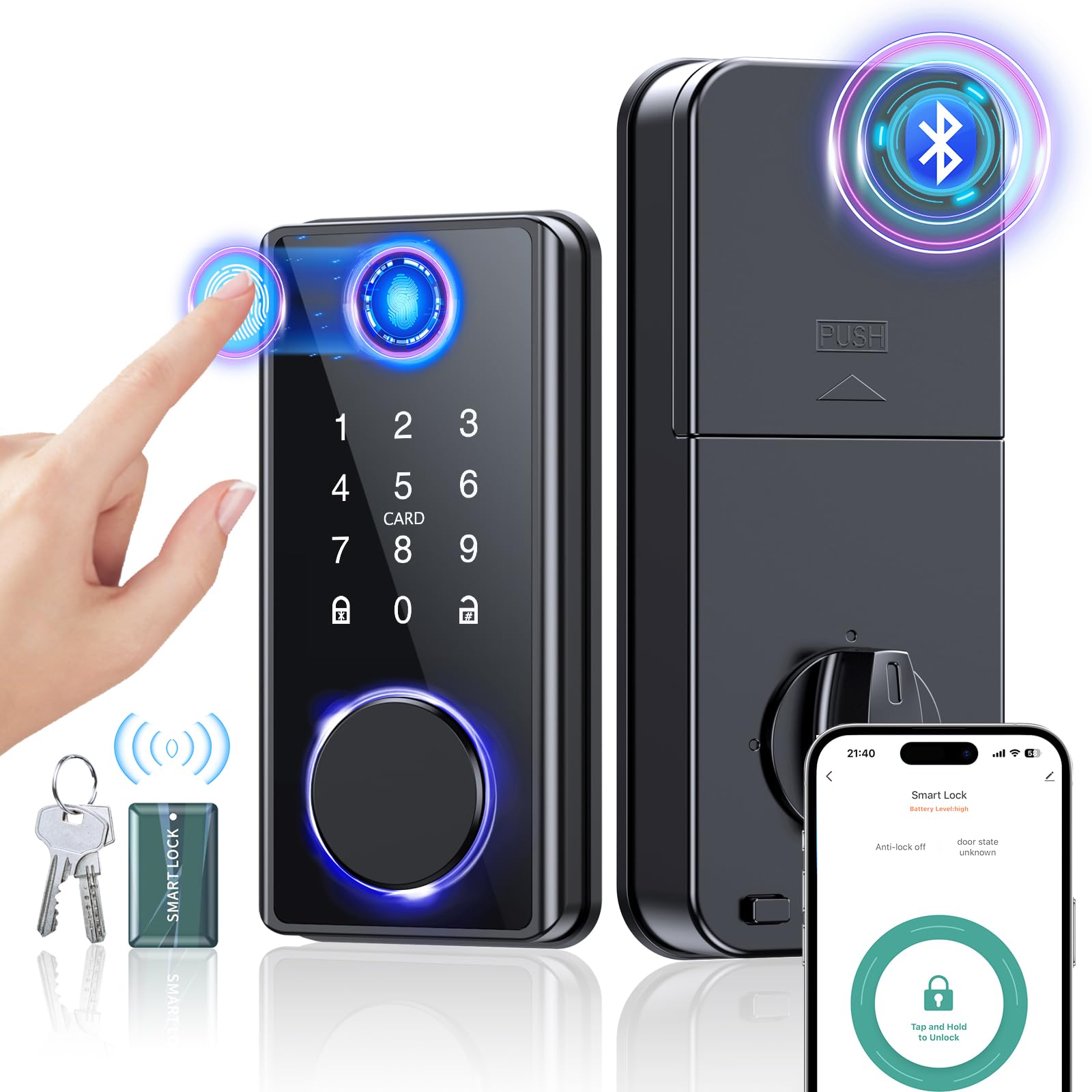 Psos Keyless Entry Fingerprint Door Lock - Smart Deadbolt Biometric For Front Door With Keypad App - Electronicdigital Lock With Code - Auto Lock