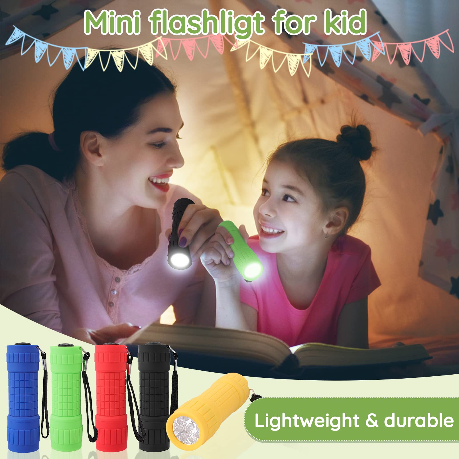 Zebbtne 10Pack Mini Flashlights Set, 9-Led Small Flashlight For Kids, 5 Colors, With Lanyard And 30 Aaa Batteries Included, Perfect For Night Reading Party Camping Hunting Emergency