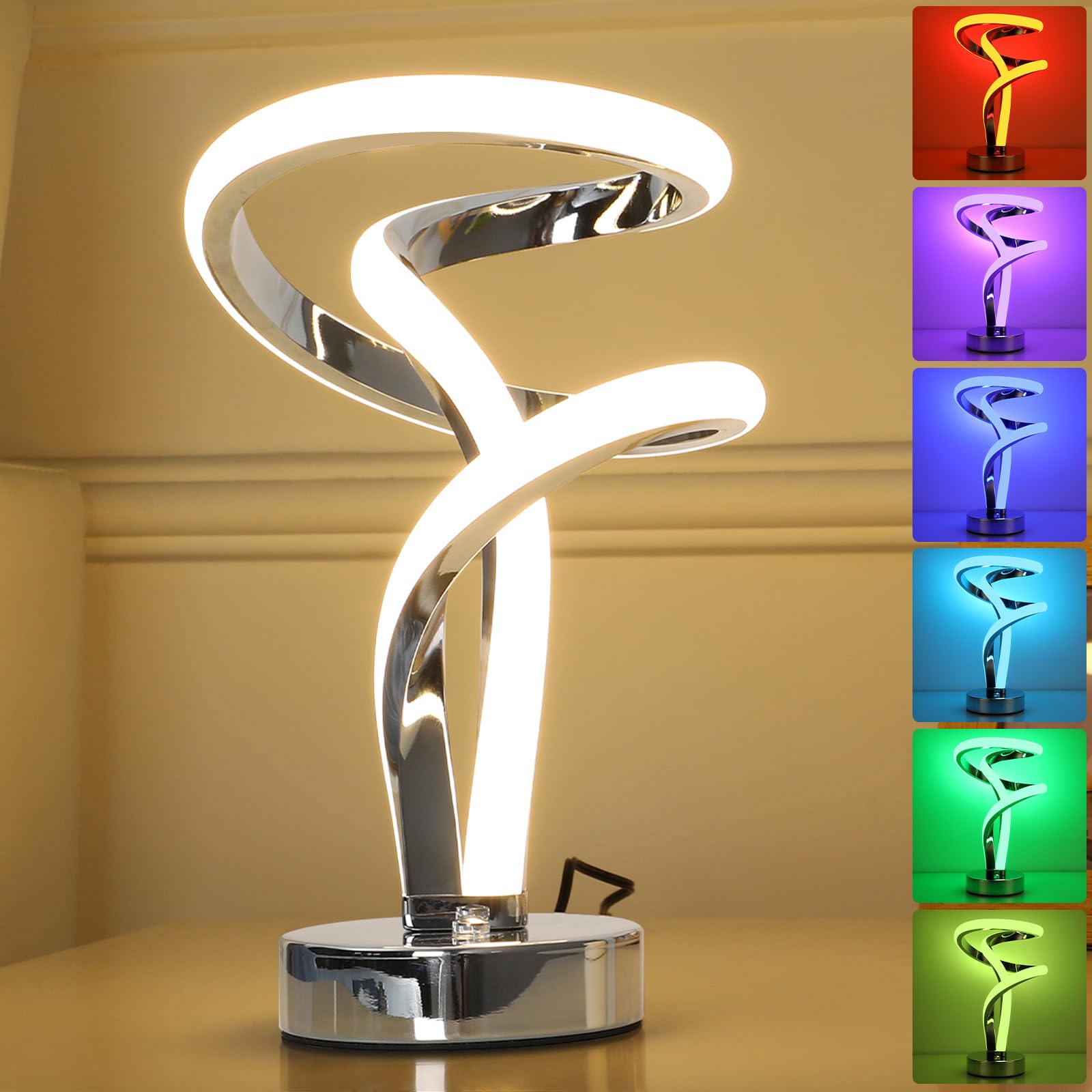 Lightess Unique Spiral Table Lamps Touch, 7 Colors Dimmable Bedside Lamp Atmosphere Modern Nightstand Lamp Decorate For Living Room, Bedroom