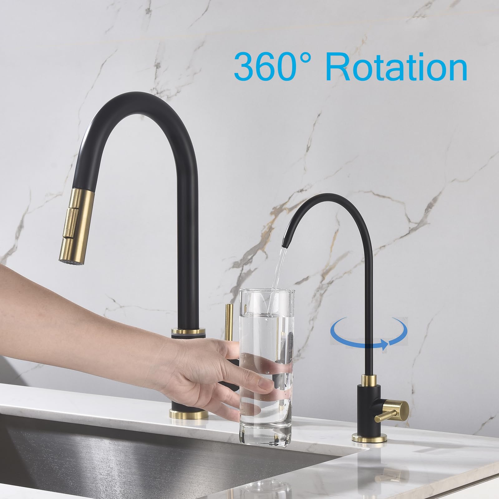 Apaix Drinking Water Faucet Black And Gold, Kitchen Water Purifier Faucet For Non-Air Gap Reverse Osmosis Water Filtration System, Matte Black And Brushed Gold Reverse Osmosis Faucet