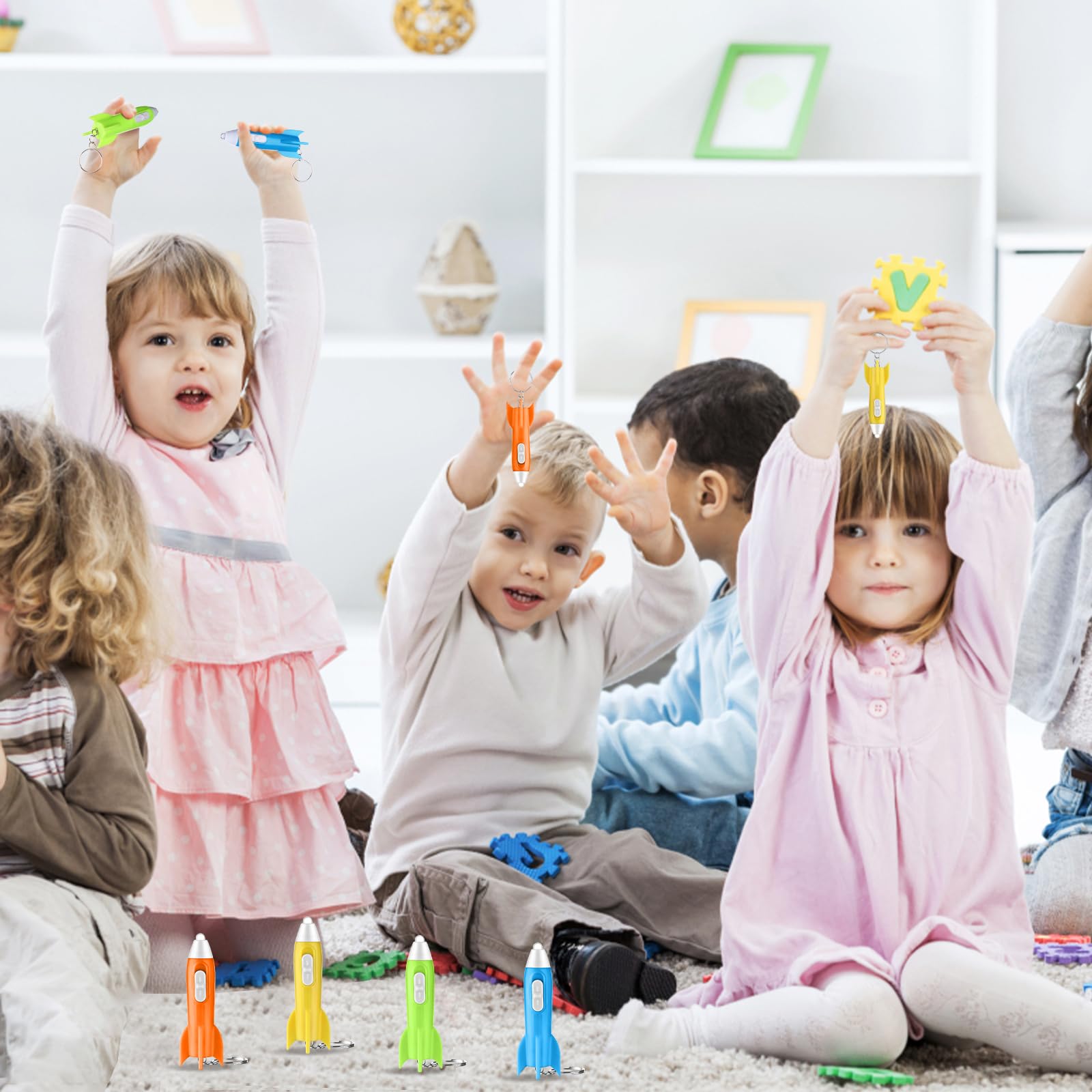 Hcewsbfd 320 Pcs Helicopter Mini Flashlight Keychain,Rocket Led Flashlight, Mini Flashlights In Bulk Colorfulsmall Led Flashlight Keychain Astronaut Party Favors For Kids