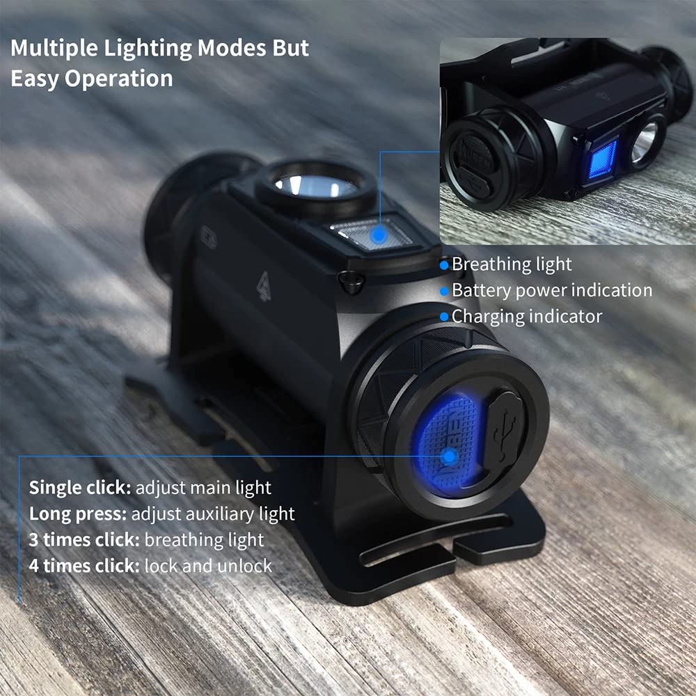Akek Bright Rechargeable Headlamp, Strong Aluminum, Waterproof, Adjustable, Hands- Lighting For Camping, Hiking, Hunting - Durable With Long-Lasting Battery