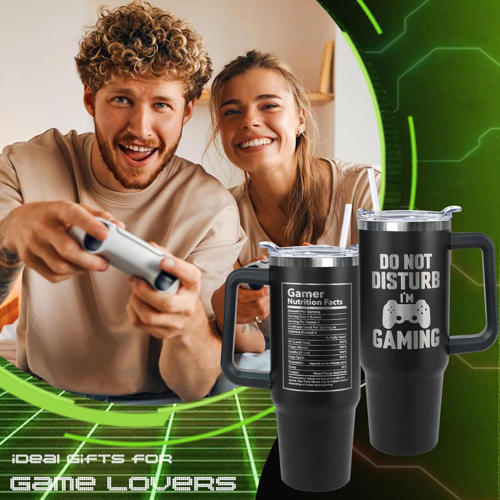 30 Oz Gaming Tumbler With Handle And Straw, 30Oz Insulated Stainless Gaming Tumbler Coffee Travel