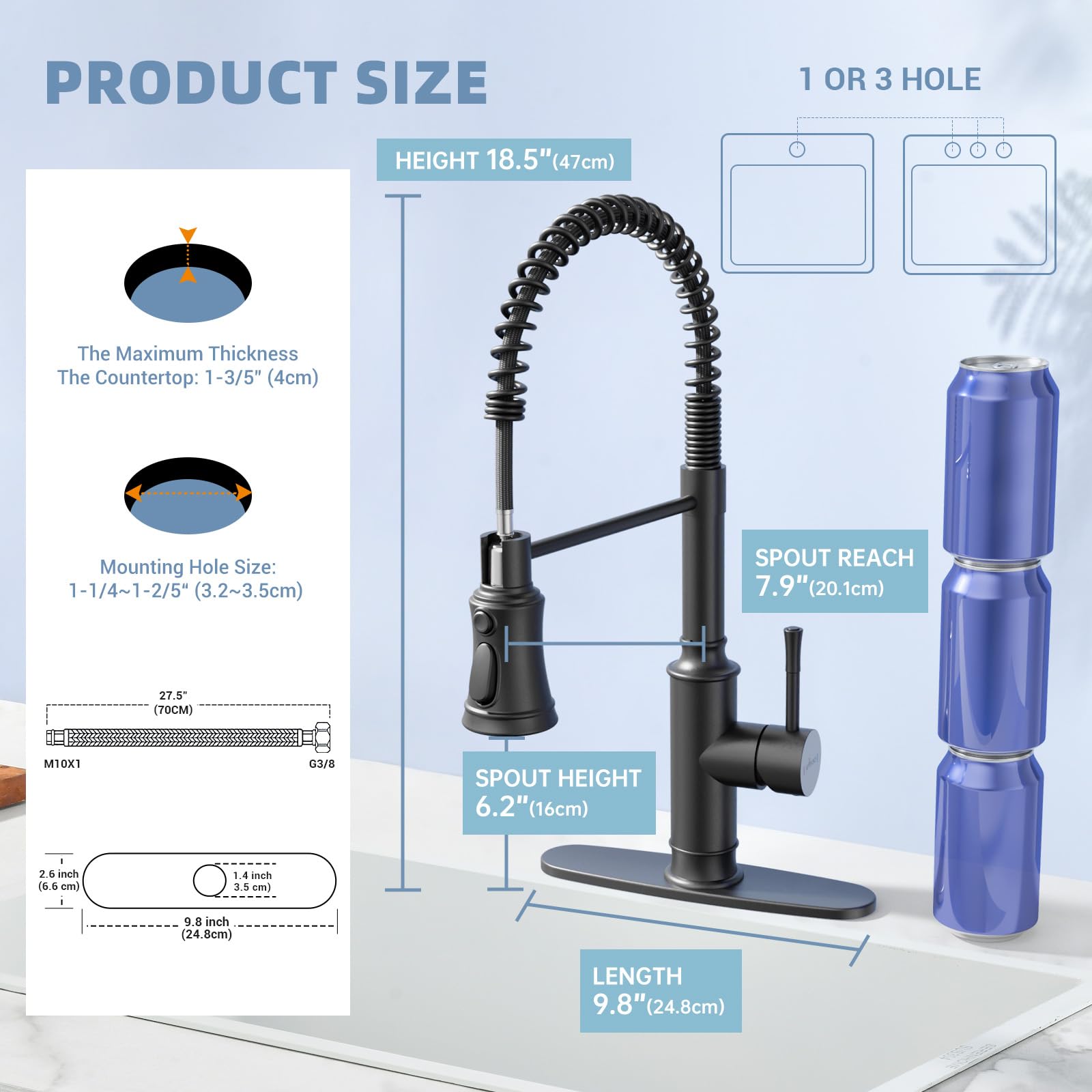 Appaso Kitchen Faucets With Pull Down Sprayer, Single Handle High Arc Matte Black Kitchen Faucet, Stainless Steel Faucet For Kitchen Sink, 20 Inch Pull Out Kitchen Faucets With Deck Plate