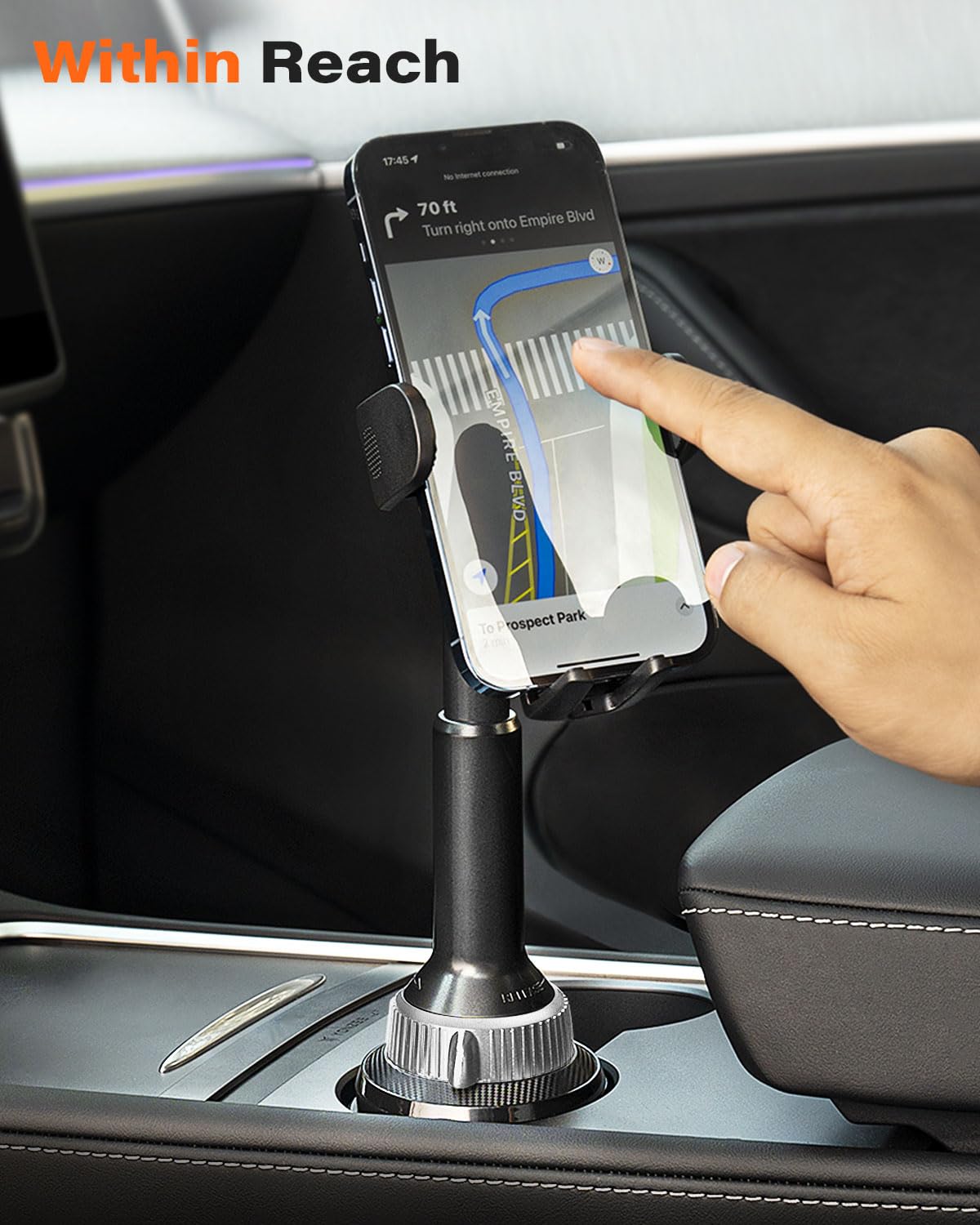 Apps2Car Solid Cup Phone Mount For Car Cup Truck With Quick Extension Long Arm Fast Swivel Adjustable Height 360 Rotatable Low Profile For Iphones