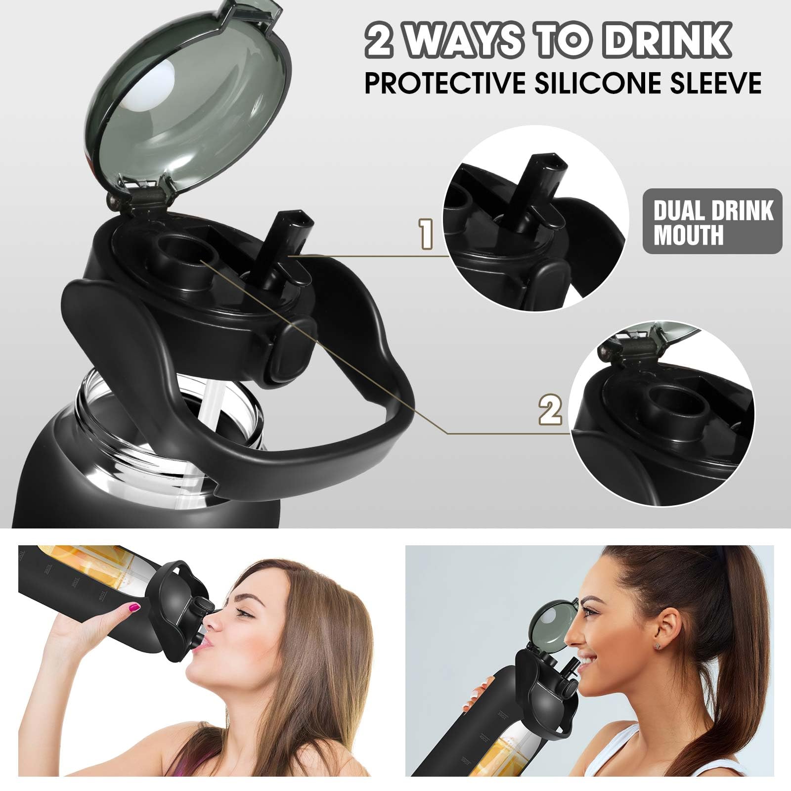 Glass Water Bottles 64 Oz With Time Marker - Half Gallon Water Bottle With Straw Handle