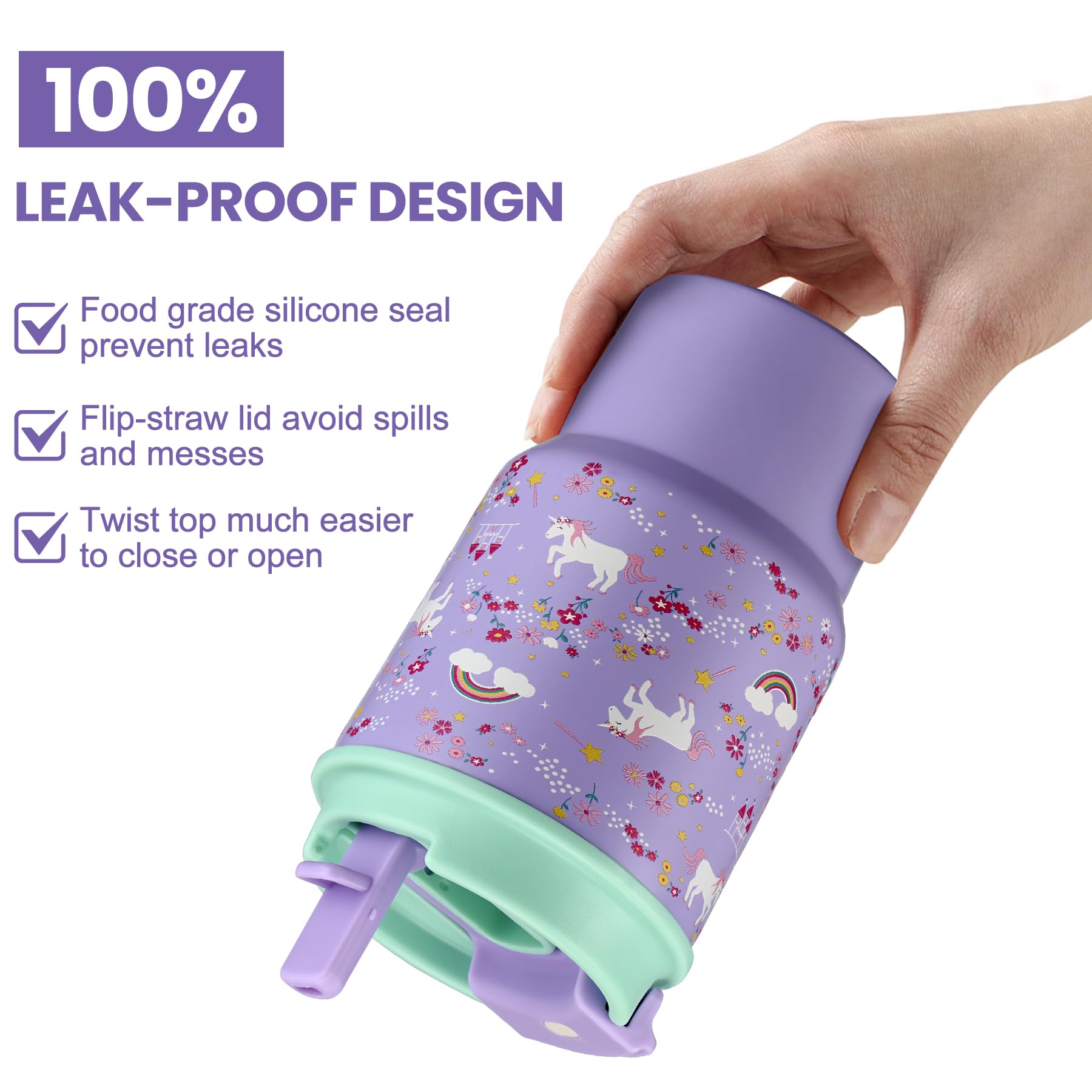 13.5Oz Kids Insulated Tumbler With Straw,2 Pack Kids Insulated Water Bottle Stainless Steel Double