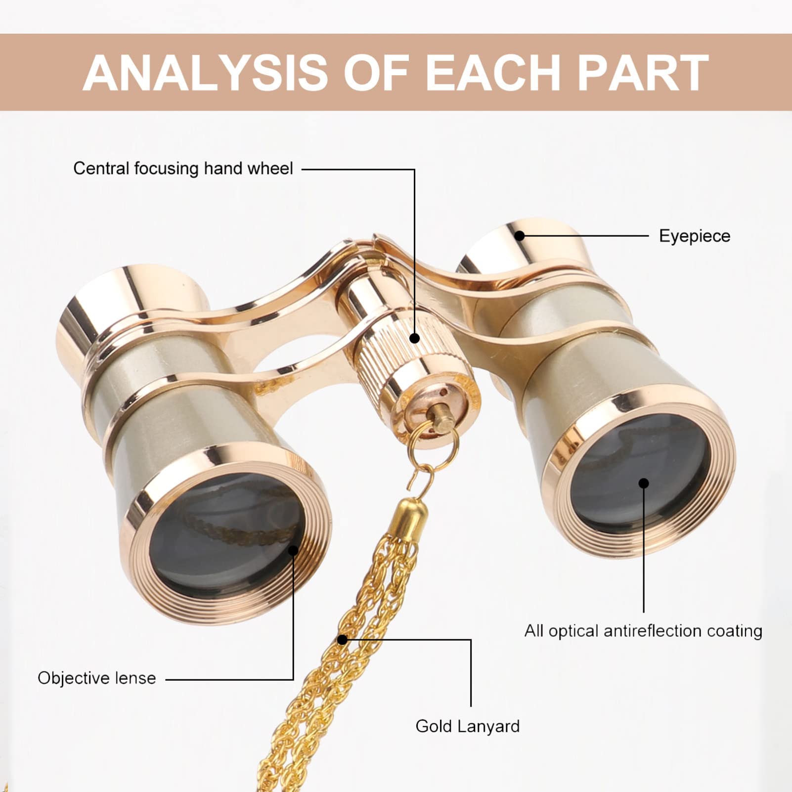 Tehaux Opera Glasses, High Definition Opera Binoculars For Women, 3X25 Portable Wide-Angle Night Vision Theater Binoculars Compact With Chain & Storage Bag, For Travel Concert Theater (Golden)