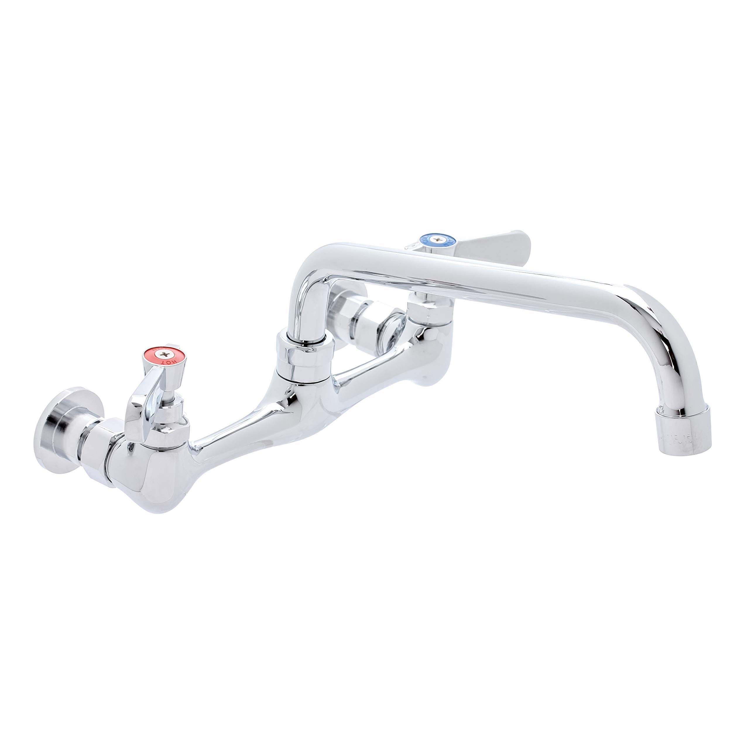 Durasteel Kitchen Sink Faucet Wall Mount - 8" Center Commercial Kitchen Sink Faucet With 8" Swivel Spout - Dual Lever Handles - Brass Constructed & Chrome Polished