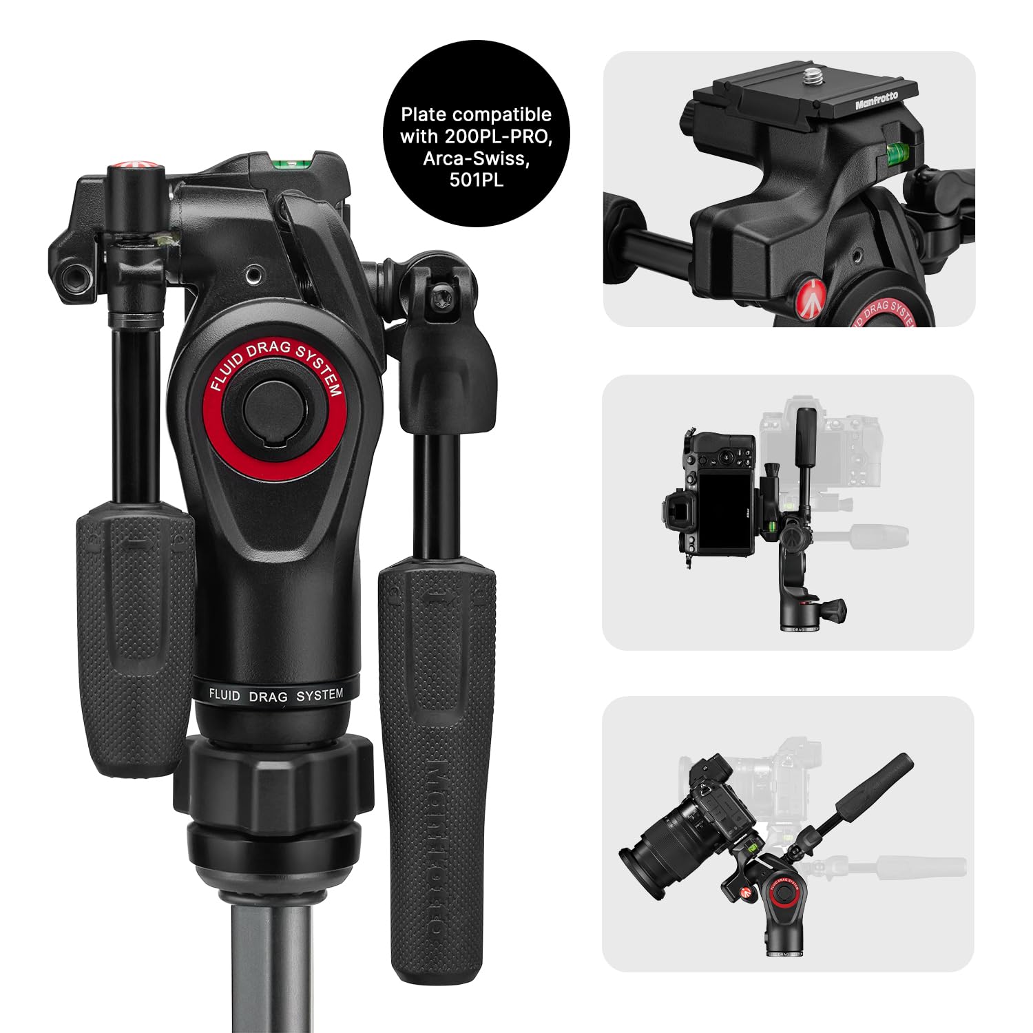 Manfrotto Be Gt Pro 4-Section Aluminum Travel Tripod With 3-Way Pan/Tilt Head, Black