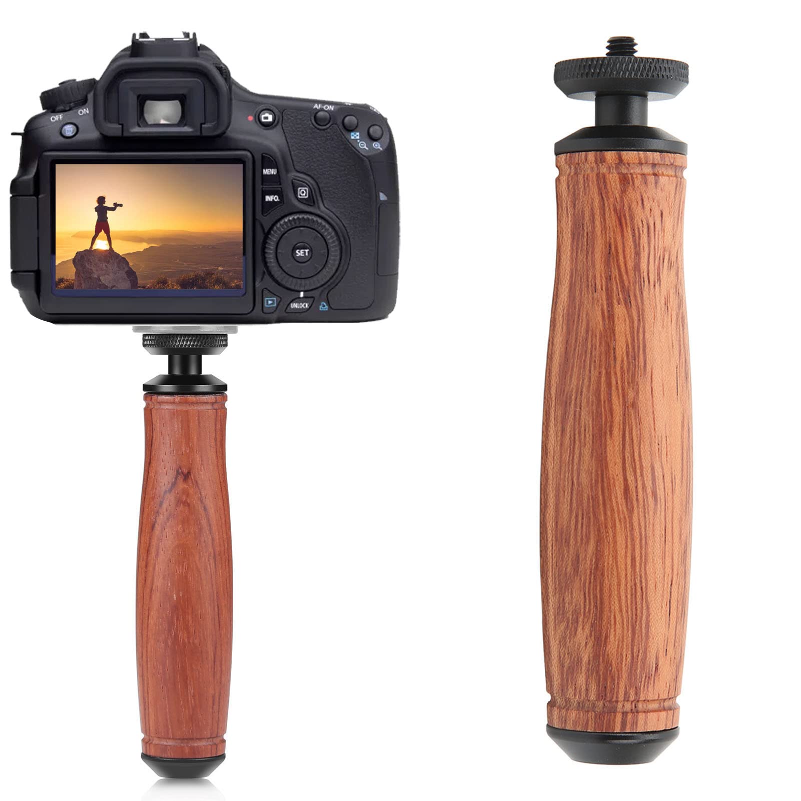 Agatige Camera Handle Grip Support Mount, Universal Handlegrip Camera Stabilizer Handheld Wooden Handle Grip Mini Ball Head With 1/4 Inch Screw Hole For Camera Motion Capture Video