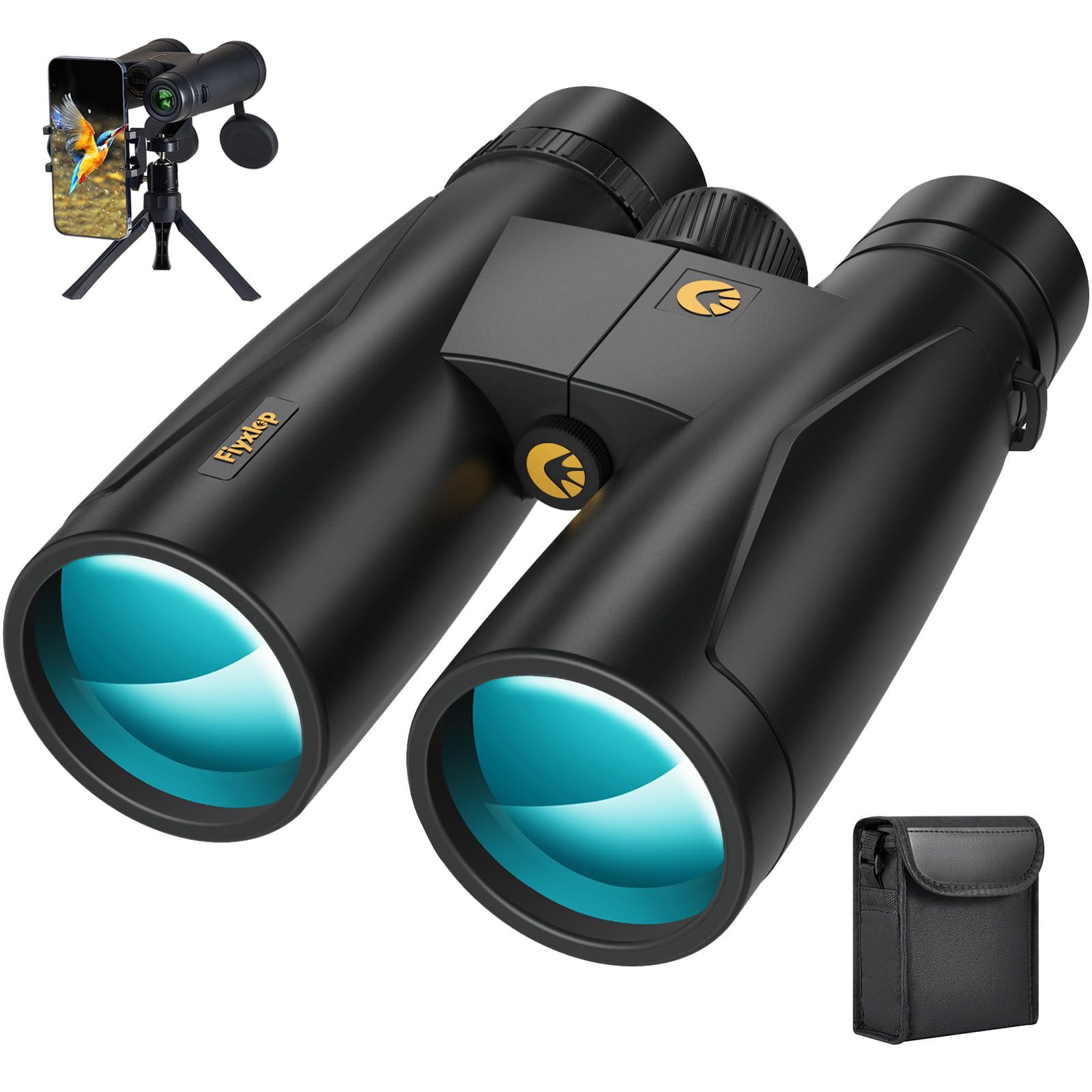 Fiyxlop 12X50 Plus Hd Binoculars For Adults High Powered - 3Rd Generation Bak4 Prism And Fmc Lens, Phone Adapter + Tripod For Bird Watching, Hunting, Hiking, Wildlife Observation